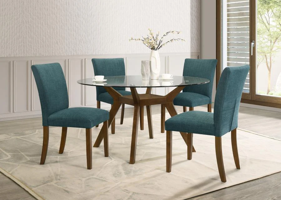 Paxton - Round Glass Top Wood Dining Table - Nutmeg - Image 8