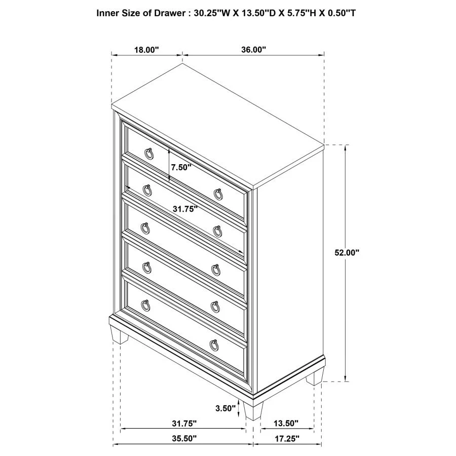Pembroke - 5-Drawer Chest Of Drawers - Washed Oak - Image 13
