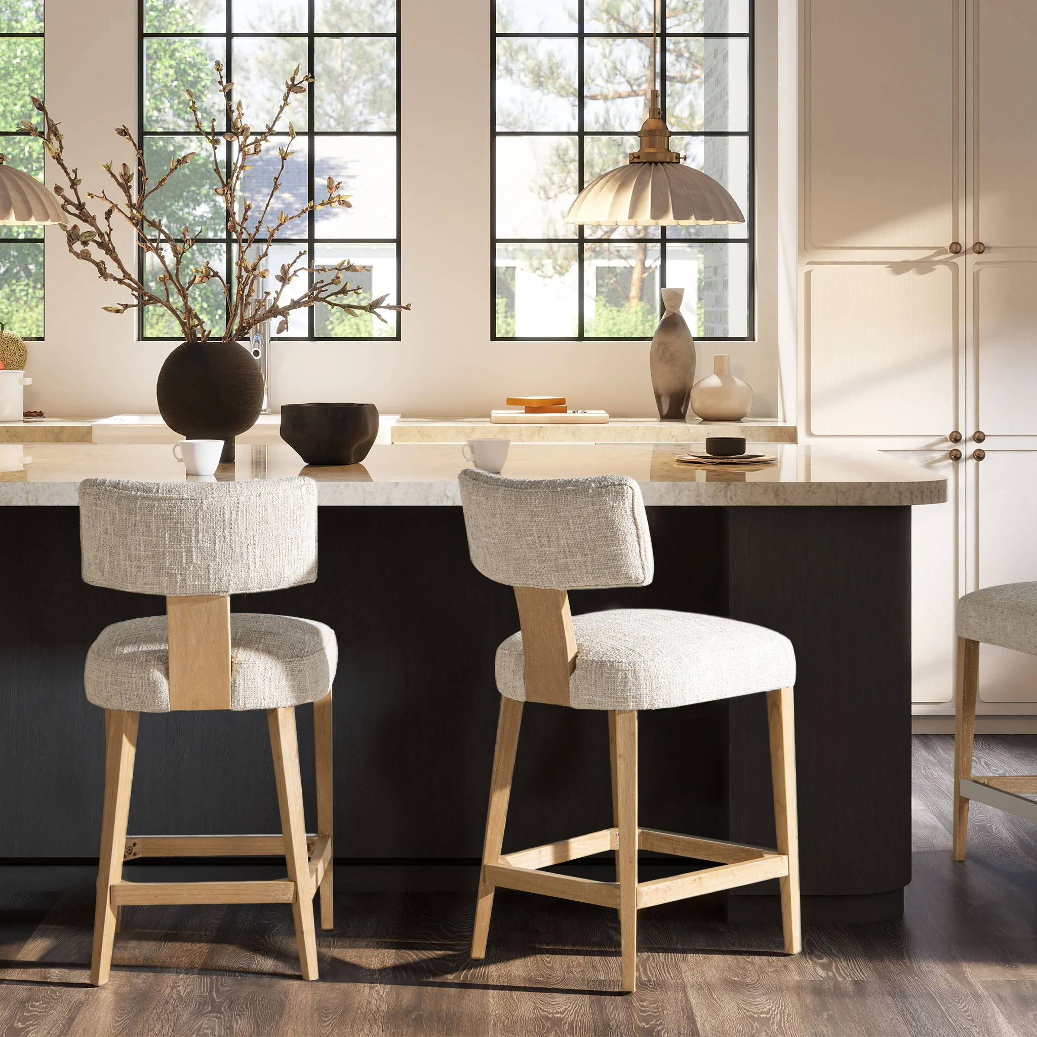 Penny - Round Arched Upholstered Counter Stool (Set of 2) - Travertine Beige - Image 2