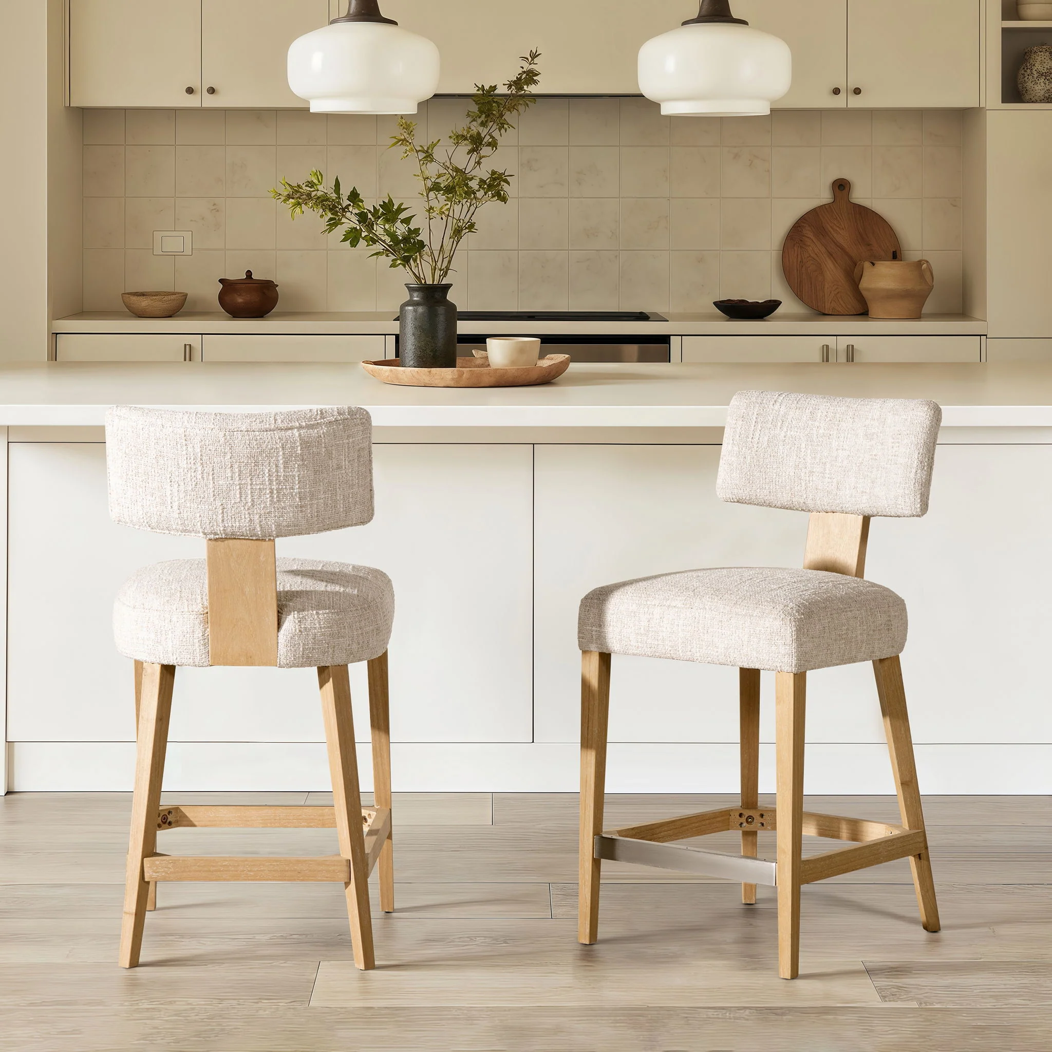 Penny - Round Arched Upholstered Counter Stool (Set of 2) - Travertine Beige - Image 4