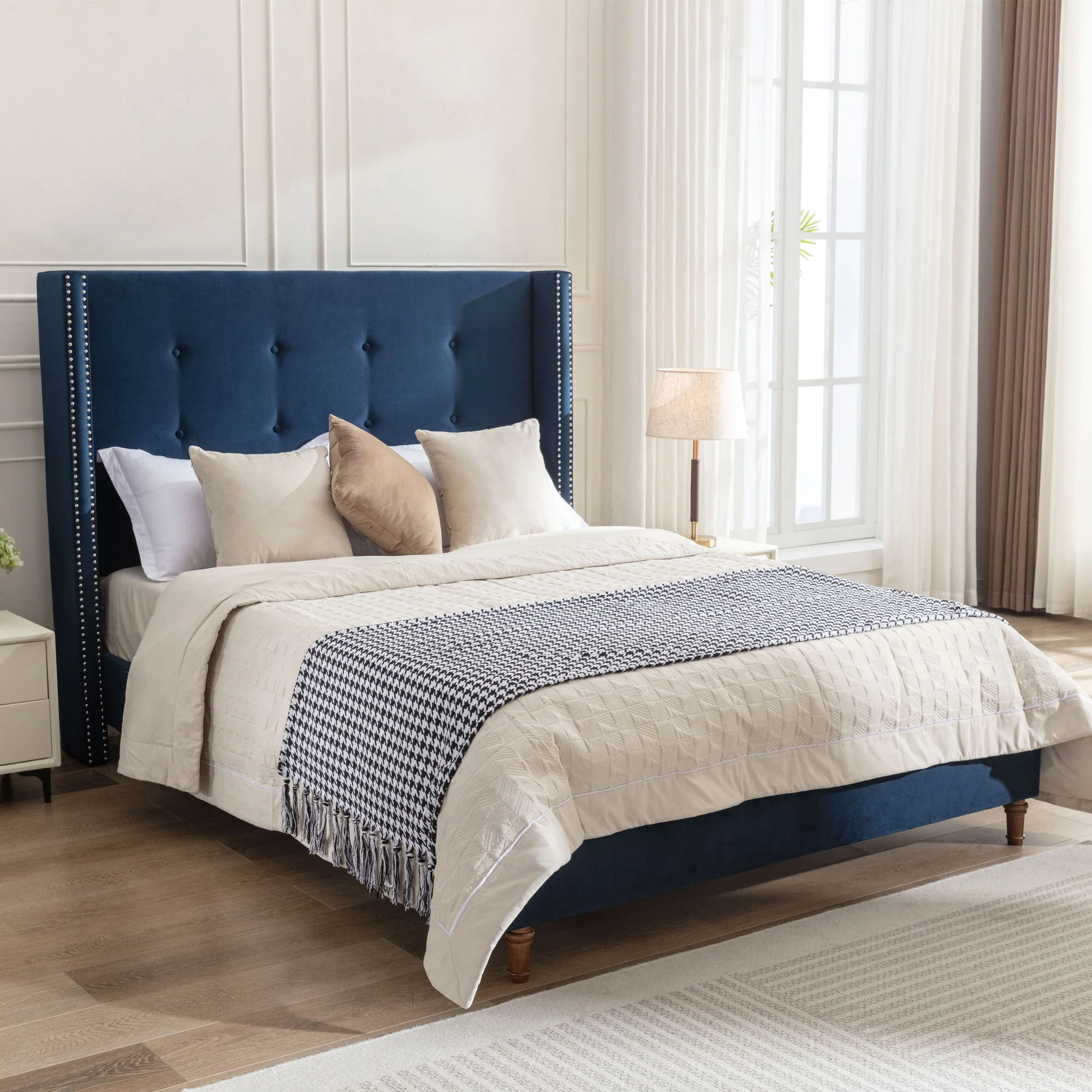 Peyton - Upholstered Bed With 54" High Headboard, Traditional Hand Buttoned Tufting - Image 14