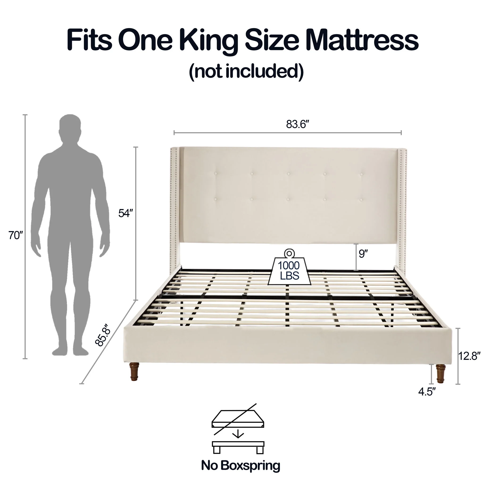 Peyton - Upholstered Bed With 54" High Headboard, Traditional Hand Buttoned Tufting - Image 44