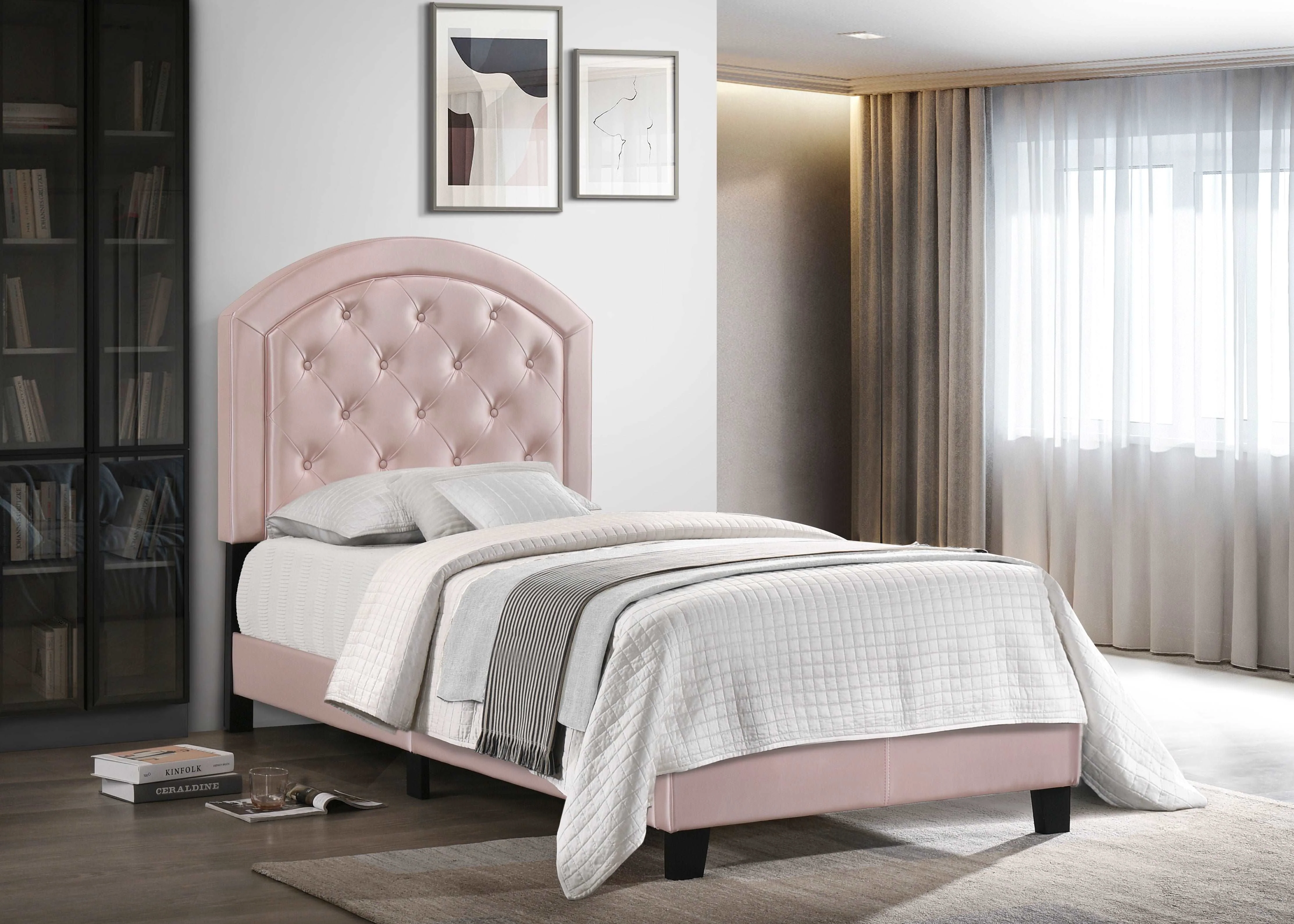 Pink Tufted Upholstered Youth Bed — Arched Headboard (Full) - Image 3