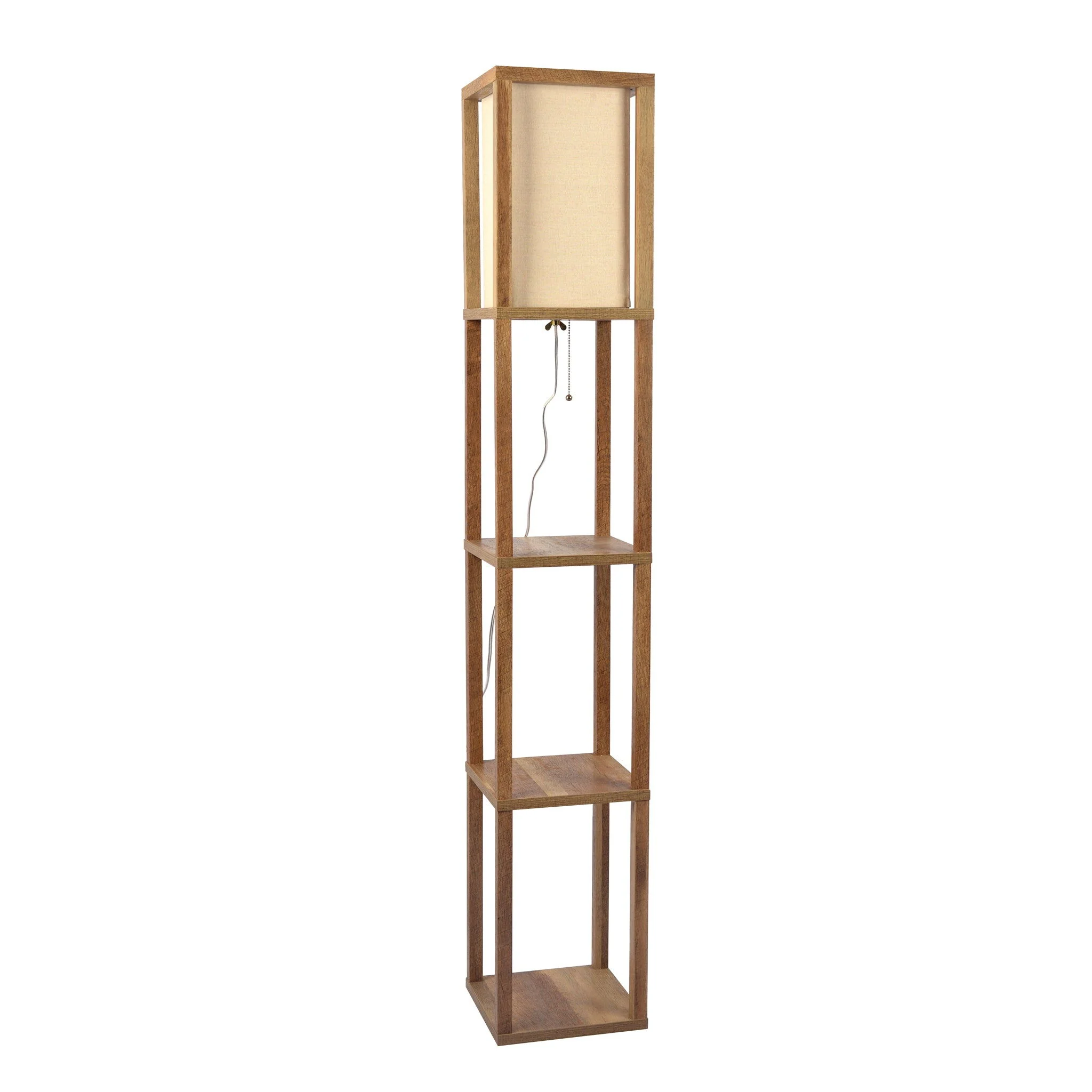 Pinnacle - Shelf Floor Lamp For Bedroom / Living Room, Long Shade - Natural Wood / White - Image 14