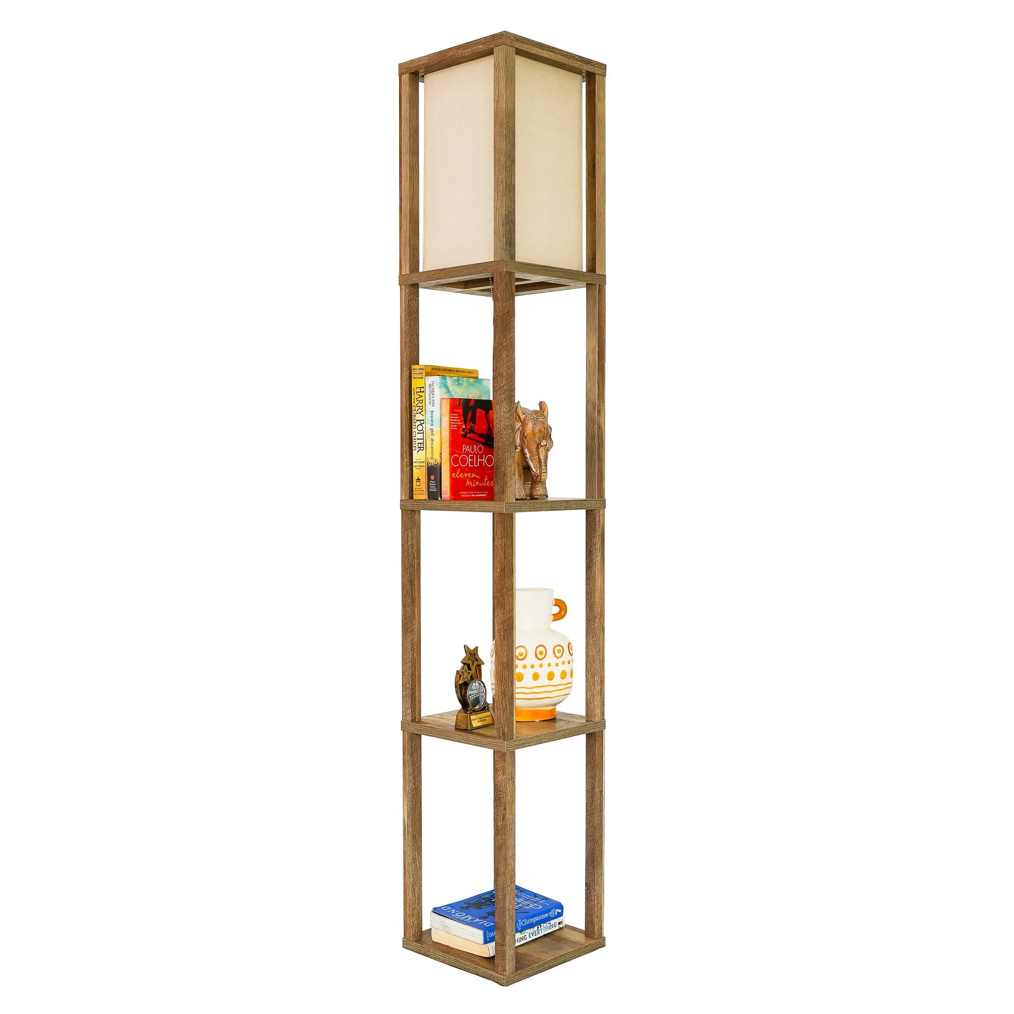 Pinnacle - Shelf Floor Lamp For Bedroom / Living Room, Long Shade - Natural Wood / White - Image 2