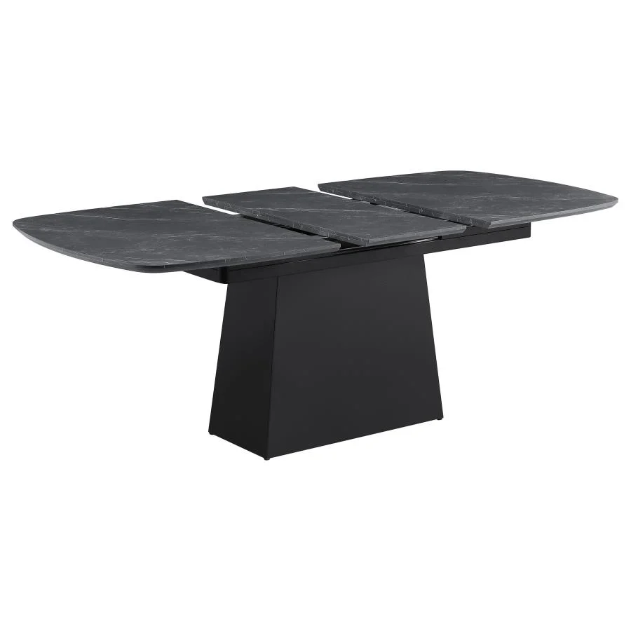 Potero - Faux Marble Extension Leaf Dining Table - Black - Image 3