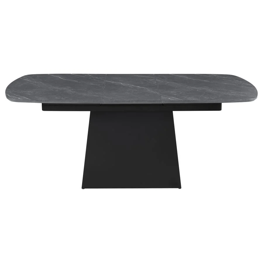 Potero - Faux Marble Extension Leaf Dining Table - Black - Image 5