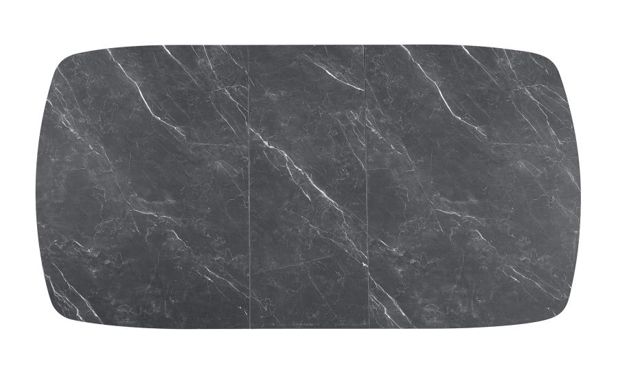 Potero - Faux Marble Extension Leaf Dining Table - Black - Image 7