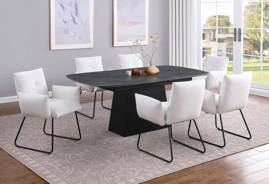 Potero - Faux Marble Extension Leaf Dining Table - Black - Image 9