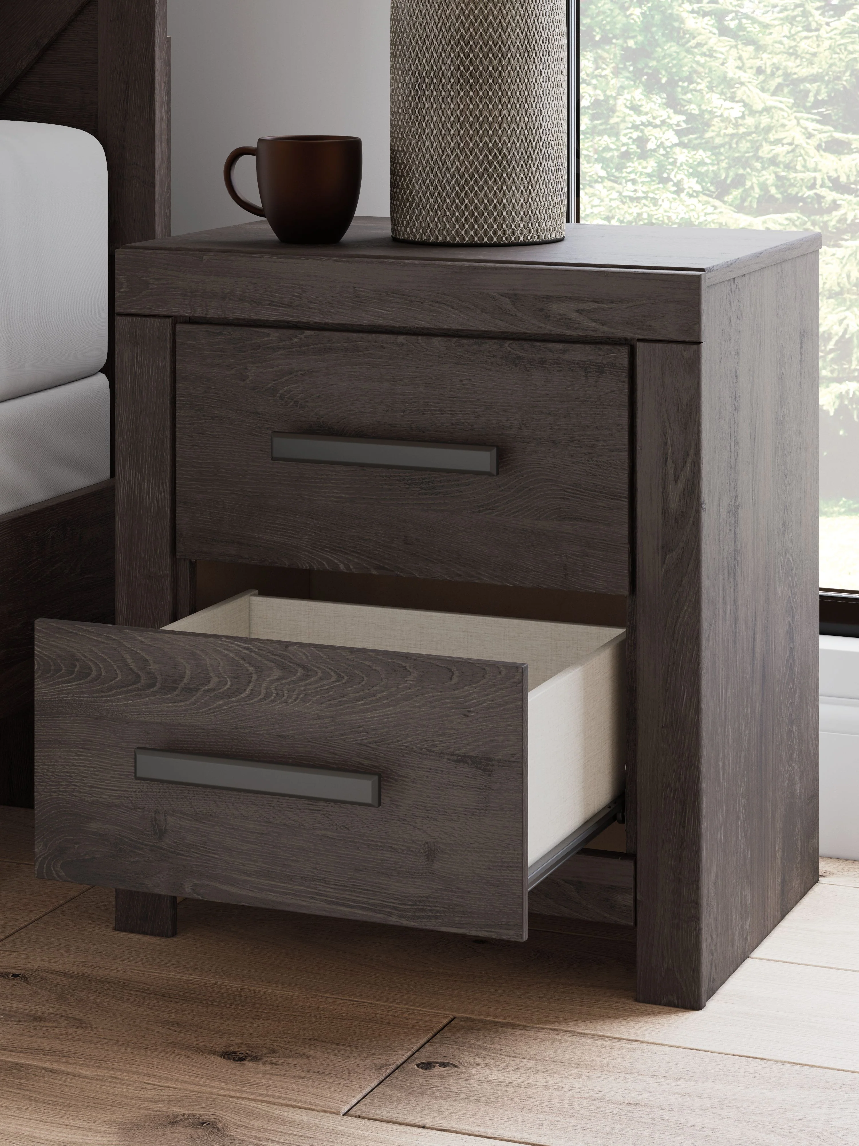 Prendonea - Two Drawer Night Stand - Charcoal - Image 5