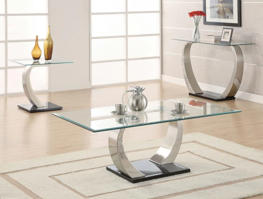 Pruitt Rectangular Glass Top Metal End Table Satin Silver - Image 3