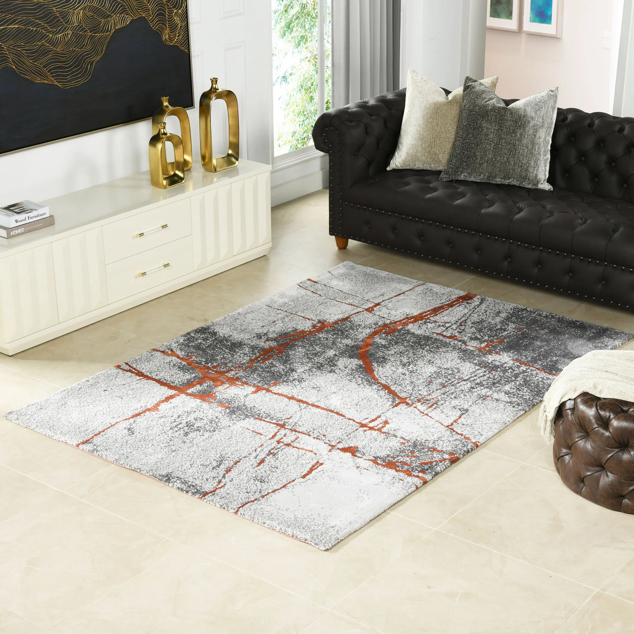 Quarry - 5' X 6.5' Abstract Area Rug - Gray / Orange - Image 3