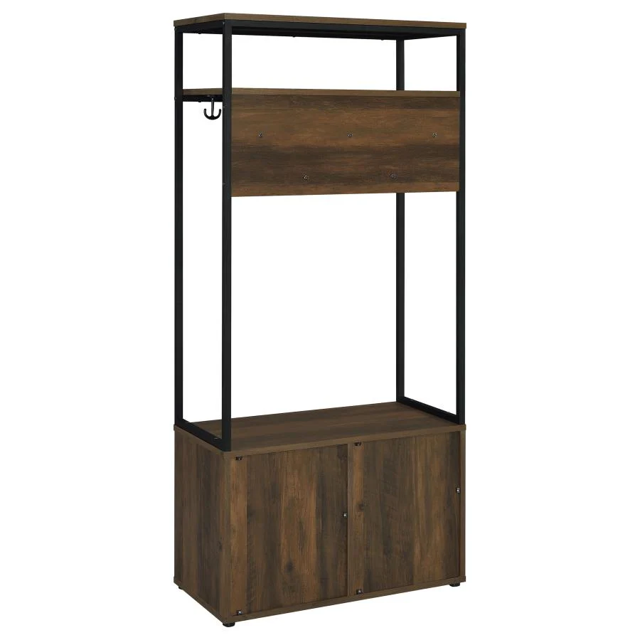 Quincy - 2 Door Coat Rack Hall Tree Storage Bench - Dark Pine - Image 7