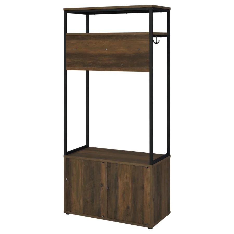 Quincy - 2 Door Coat Rack Hall Tree Storage Bench - Dark Pine - Image 9