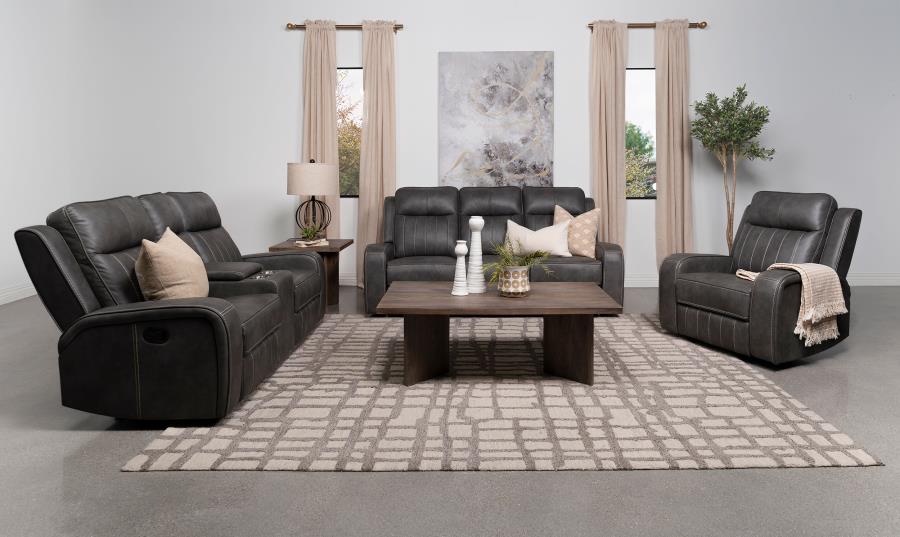 Raelynn - Upholstered Track Arm Motion Loveseat - Gray - Image 12