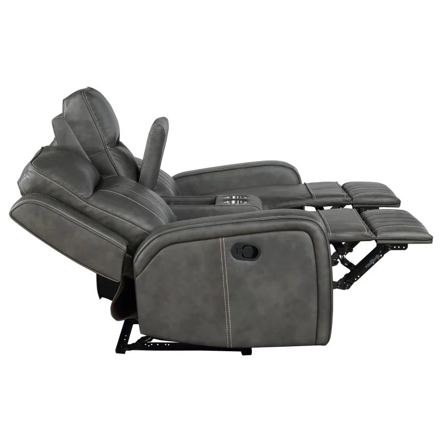 Raelynn - Upholstered Track Arm Motion Loveseat - Gray - Image 7