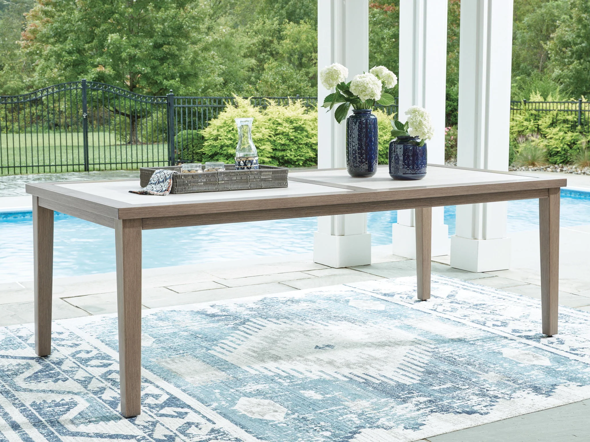Rainier Ranch - Rectangle Dining Table With Umbrella Option - Brown / Beige - Image 5