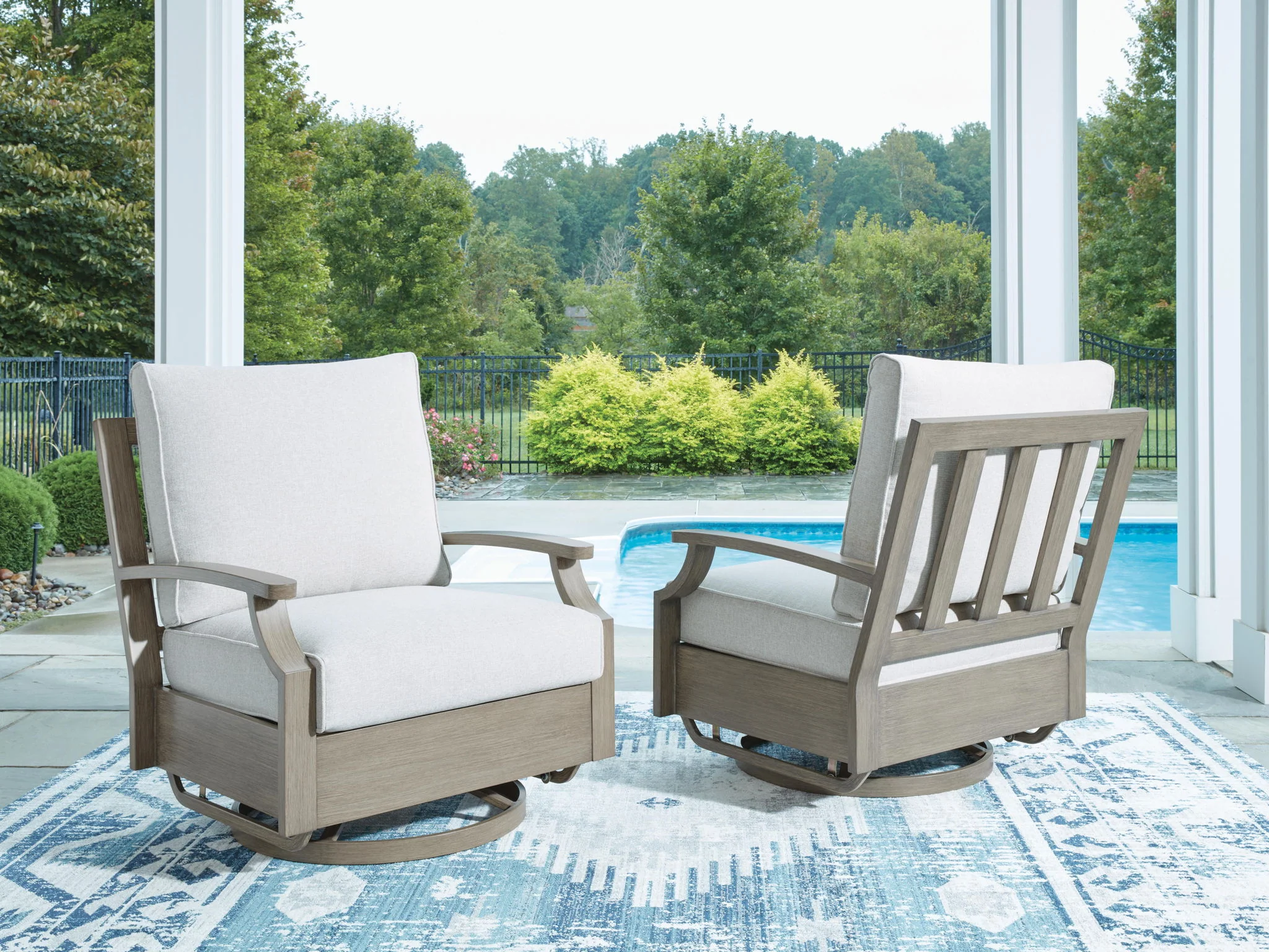 Rainier Ranch - Swivel Glider Chair With Cushion - Brown / Beige - Image 2