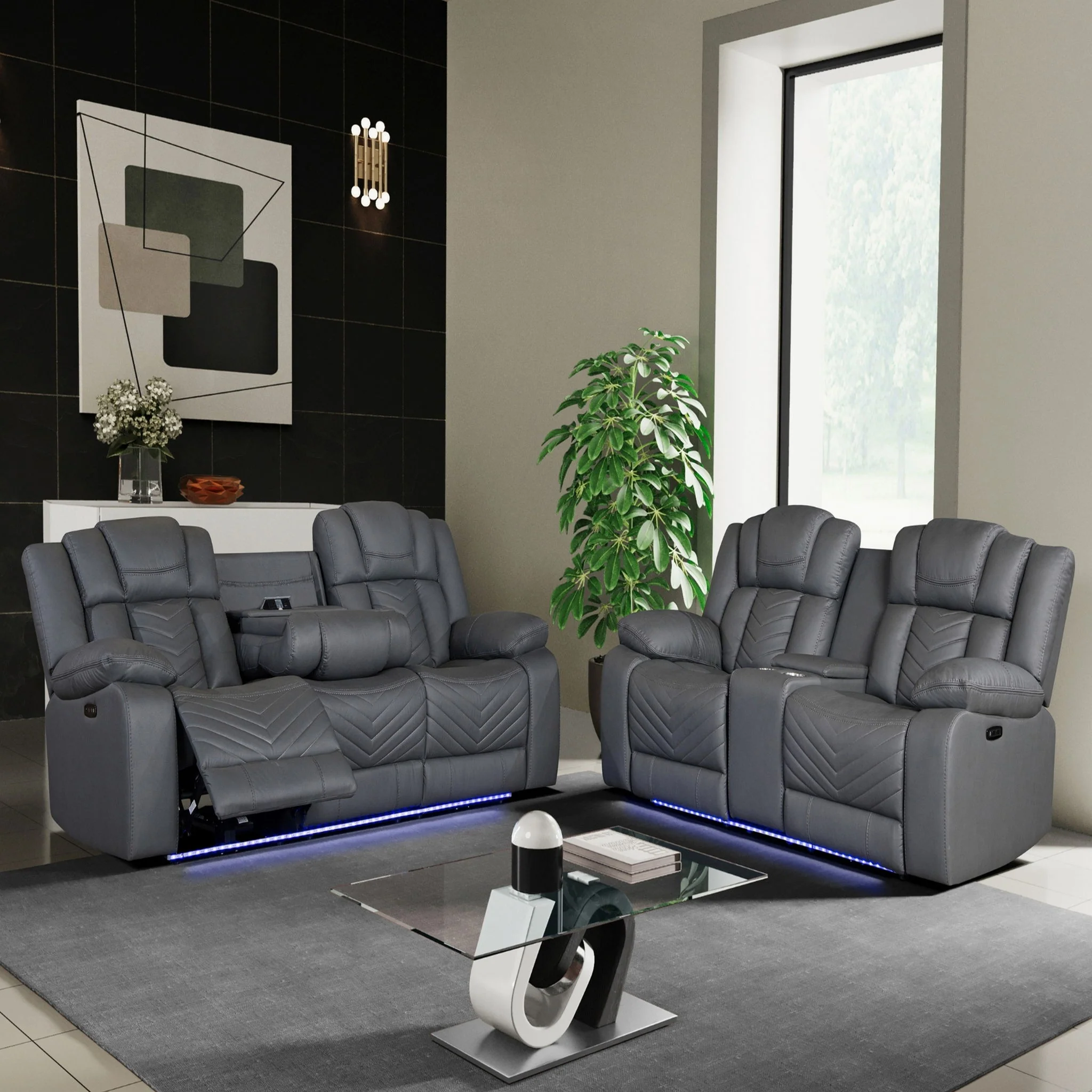 Raize - 10 Power Console Reclining Loveseat With LED - Gray - Image 3