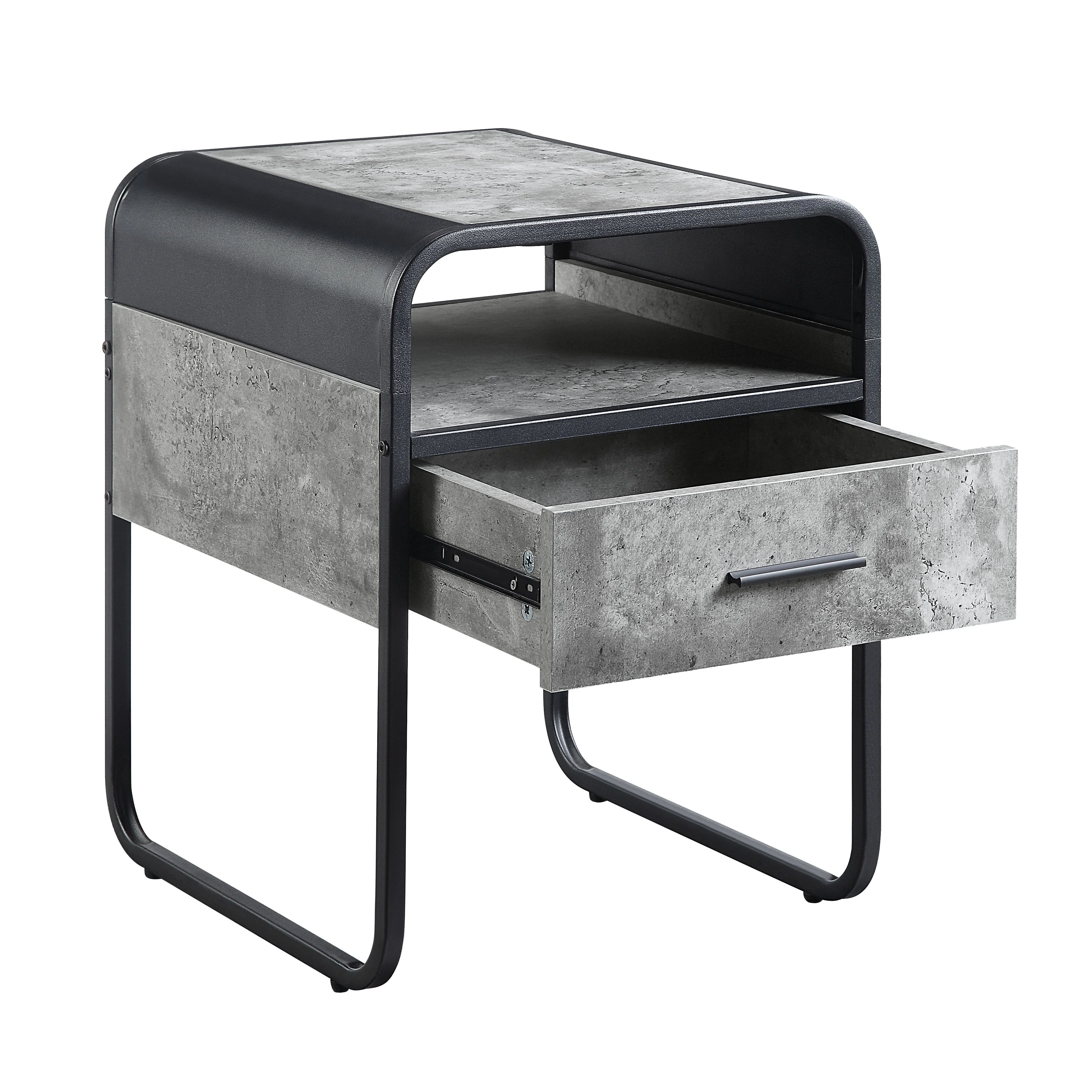 Raziela - End Table With Drawer - Concrete Gray / Black - Image 3