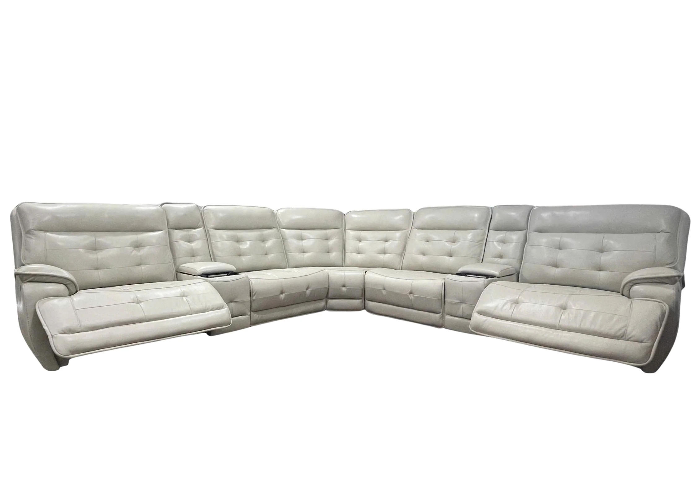 Beige Real Leather Power Reclining Sectional Sofa with Wireless Charging & USB Ports - Image 3