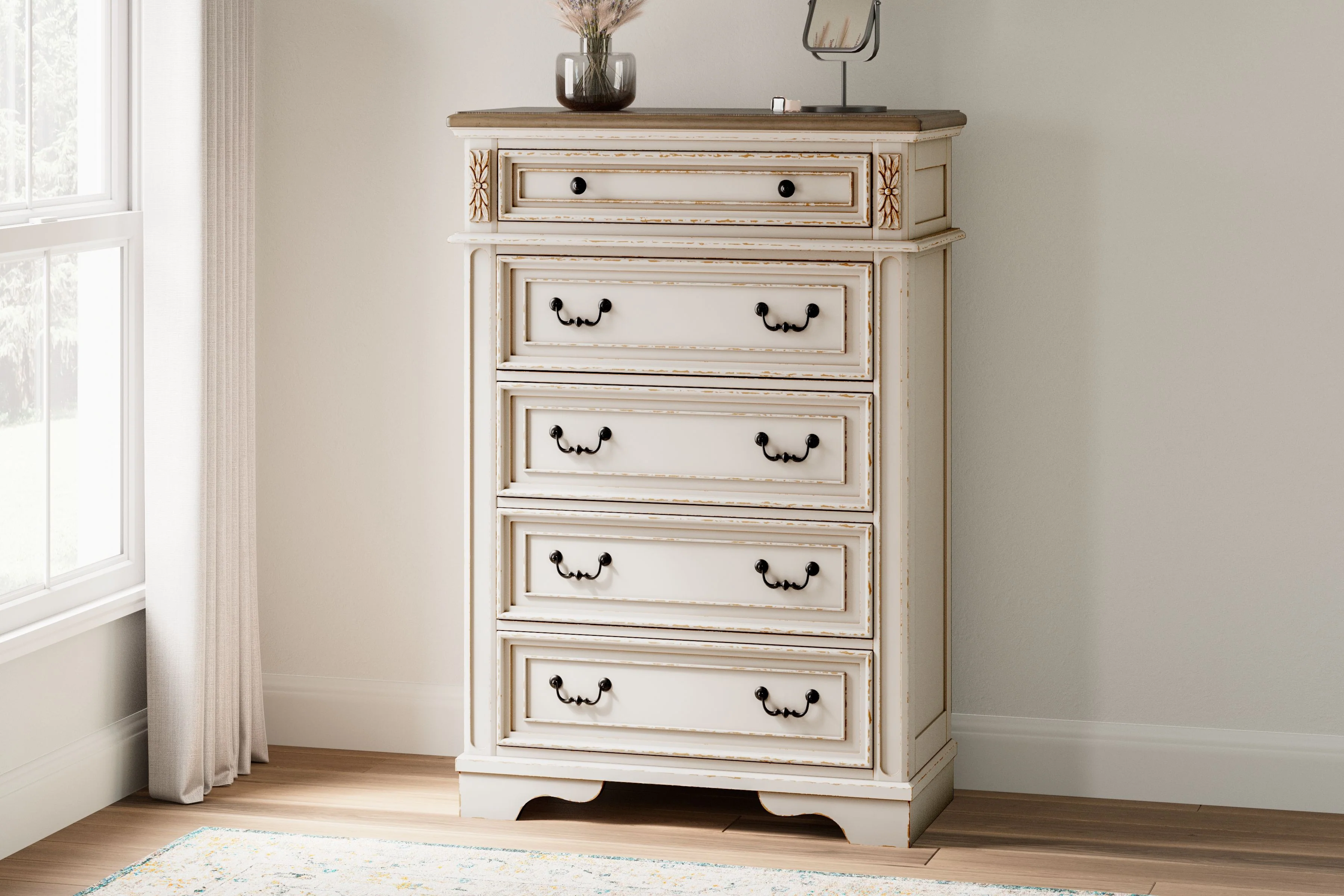 Realyn - Five Drawer Chest - White / Brown / Beige - Image 4