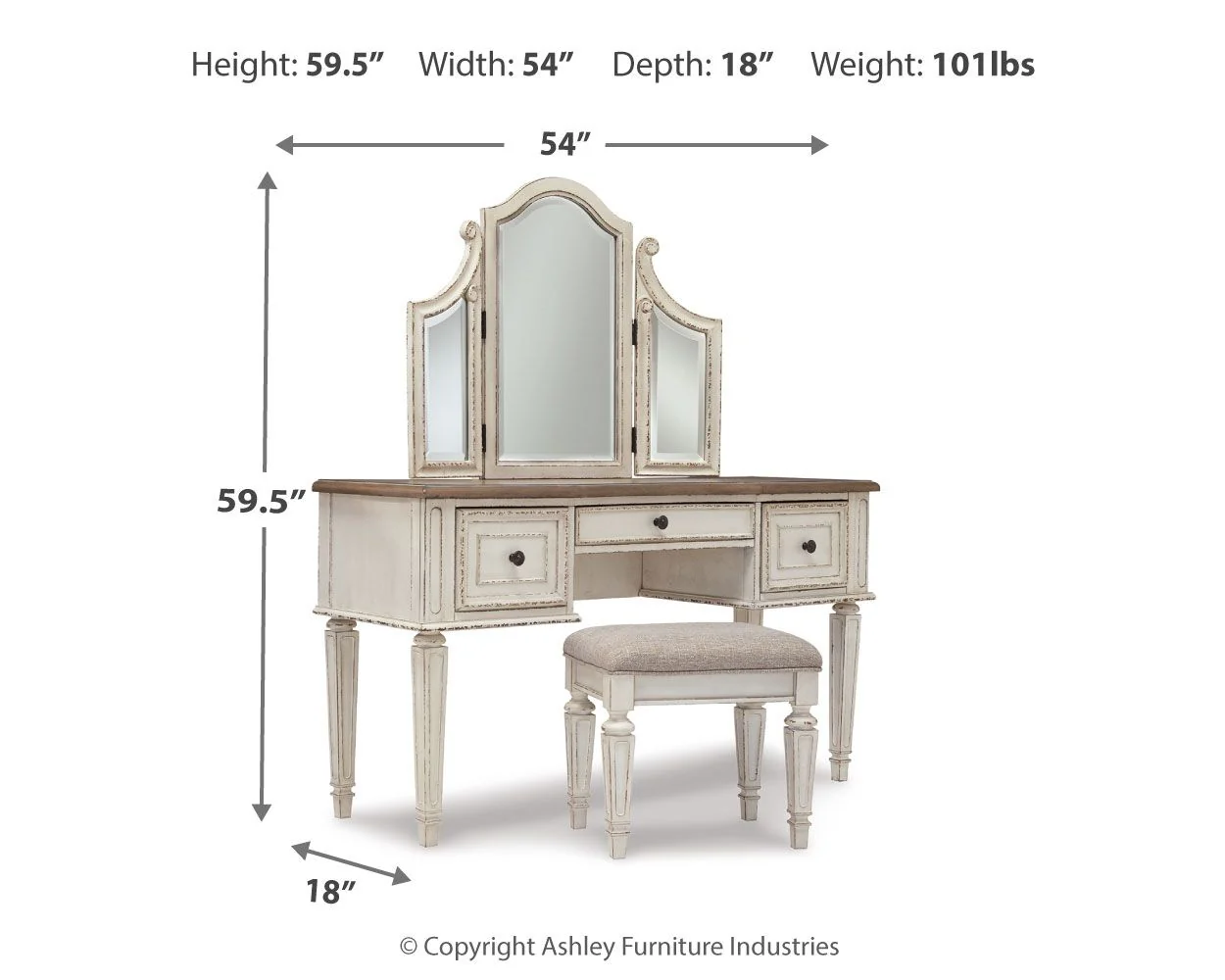 Realyn - Vanity/Mirror/Stool (Set of 3) - White / Brown / Beige - Image 5