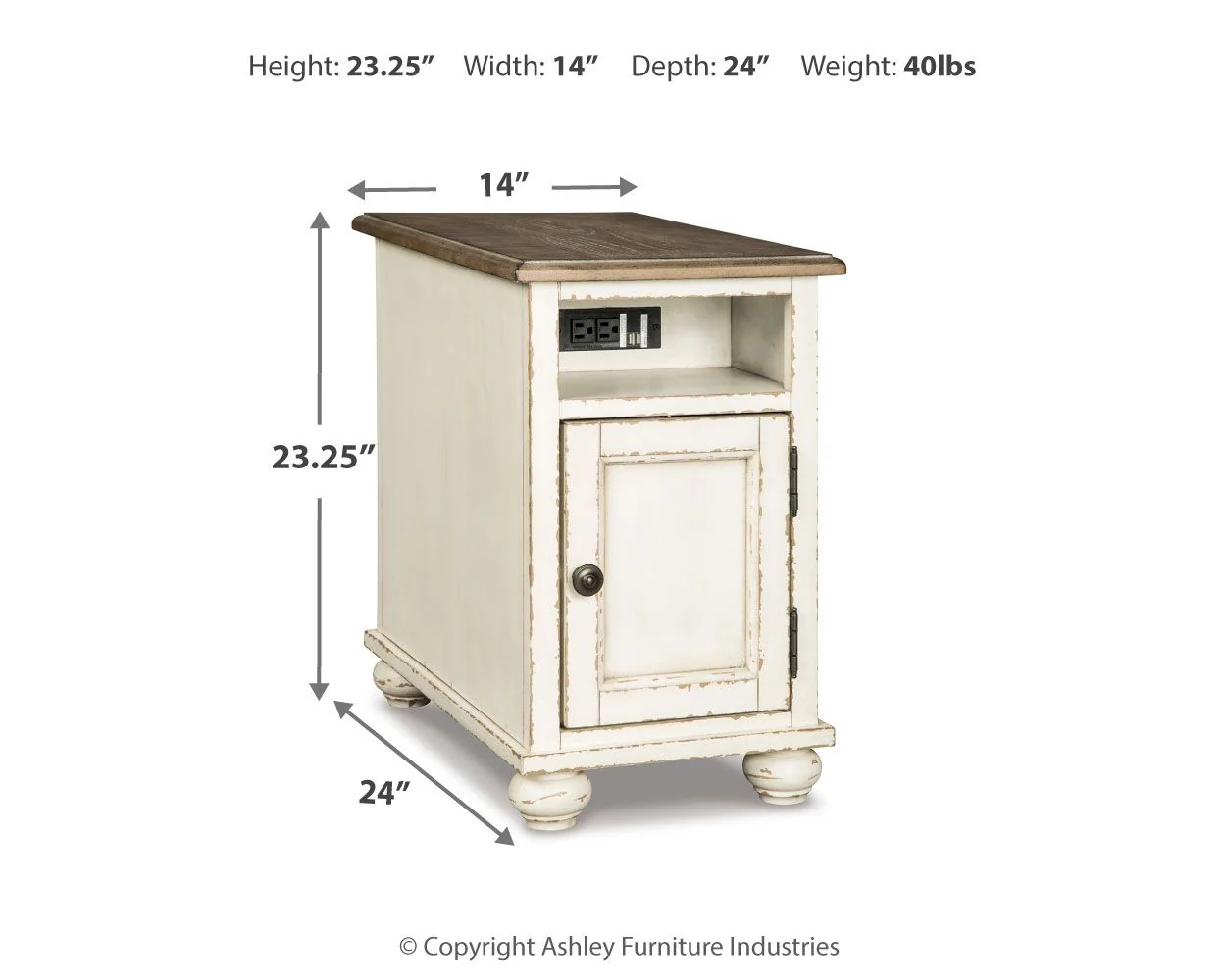Realyn - Chair Side End Table - AC / USB - White / Brown - Image 3