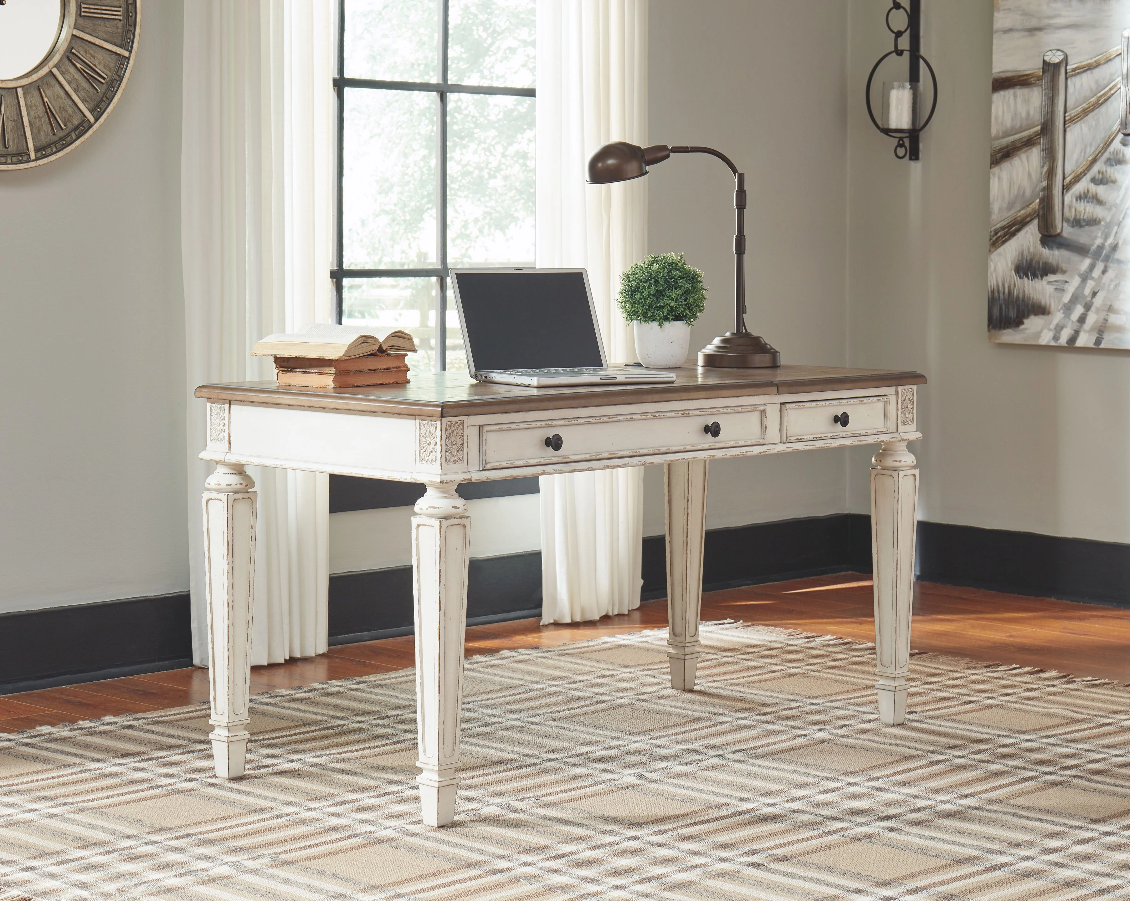Realyn - Home Office Lift Top Desk - White / Brown - Image 2