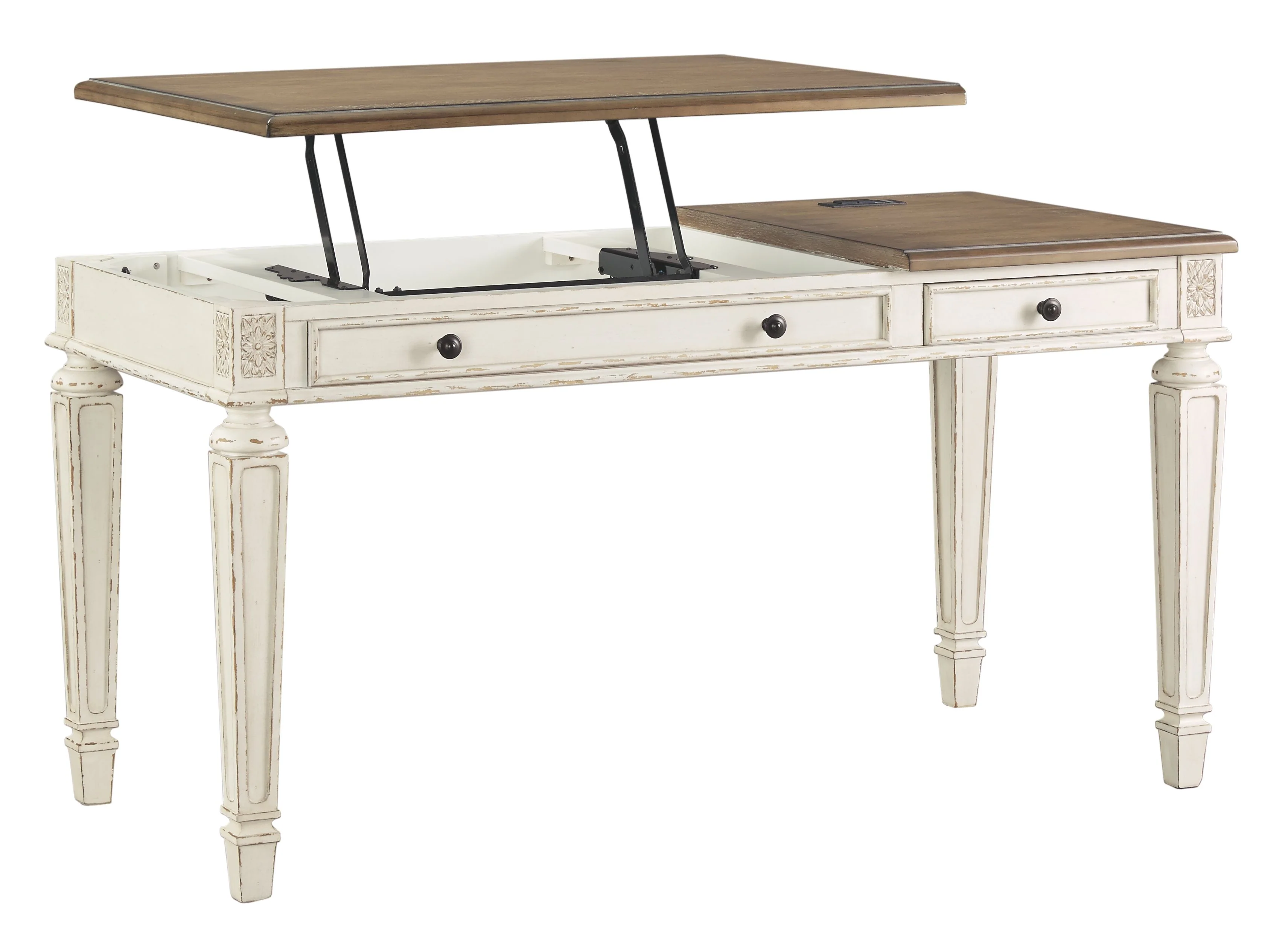 Realyn - Home Office Lift Top Desk - White / Brown - Image 7