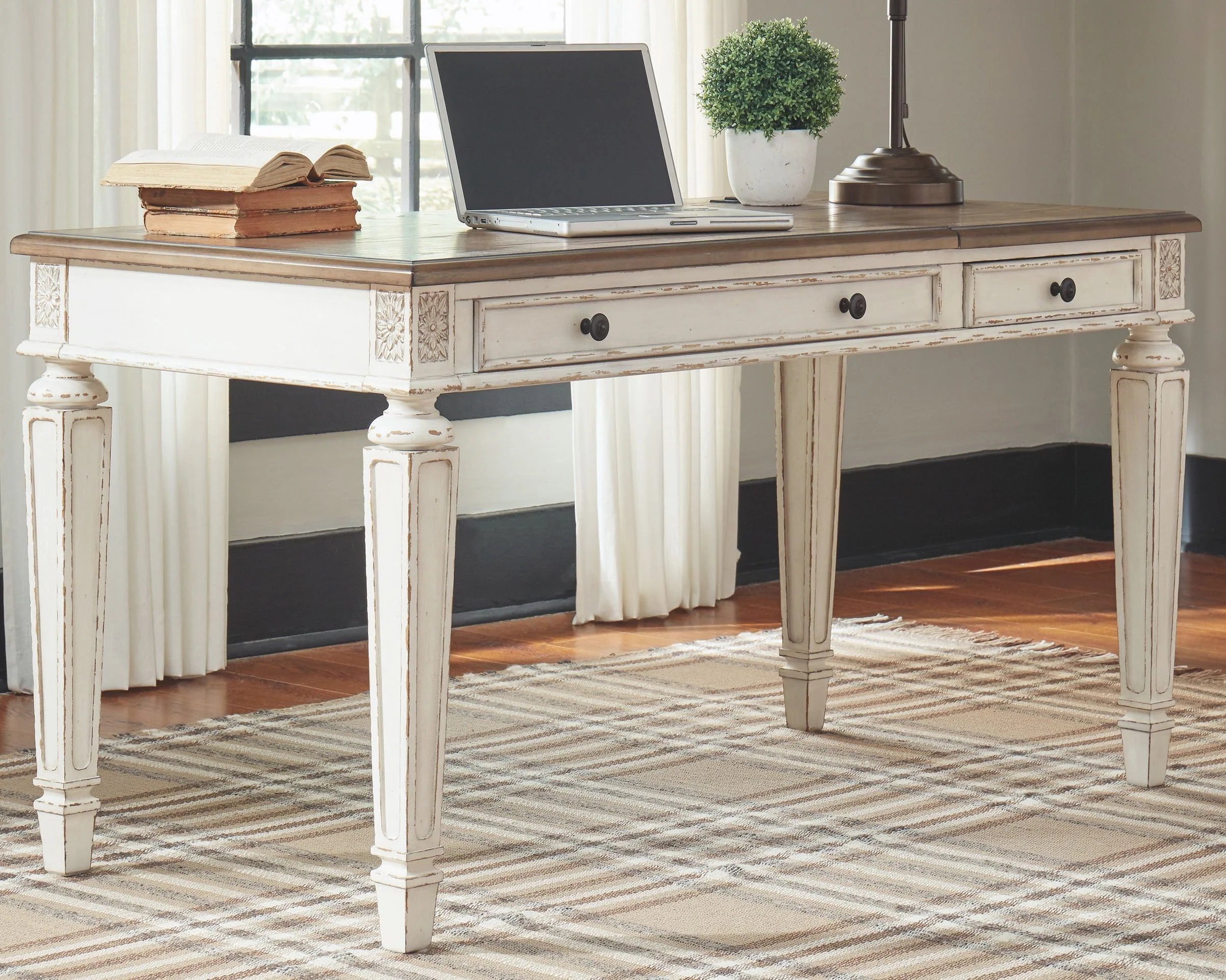 Realyn - Home Office Lift Top Desk - White / Brown - Image 8