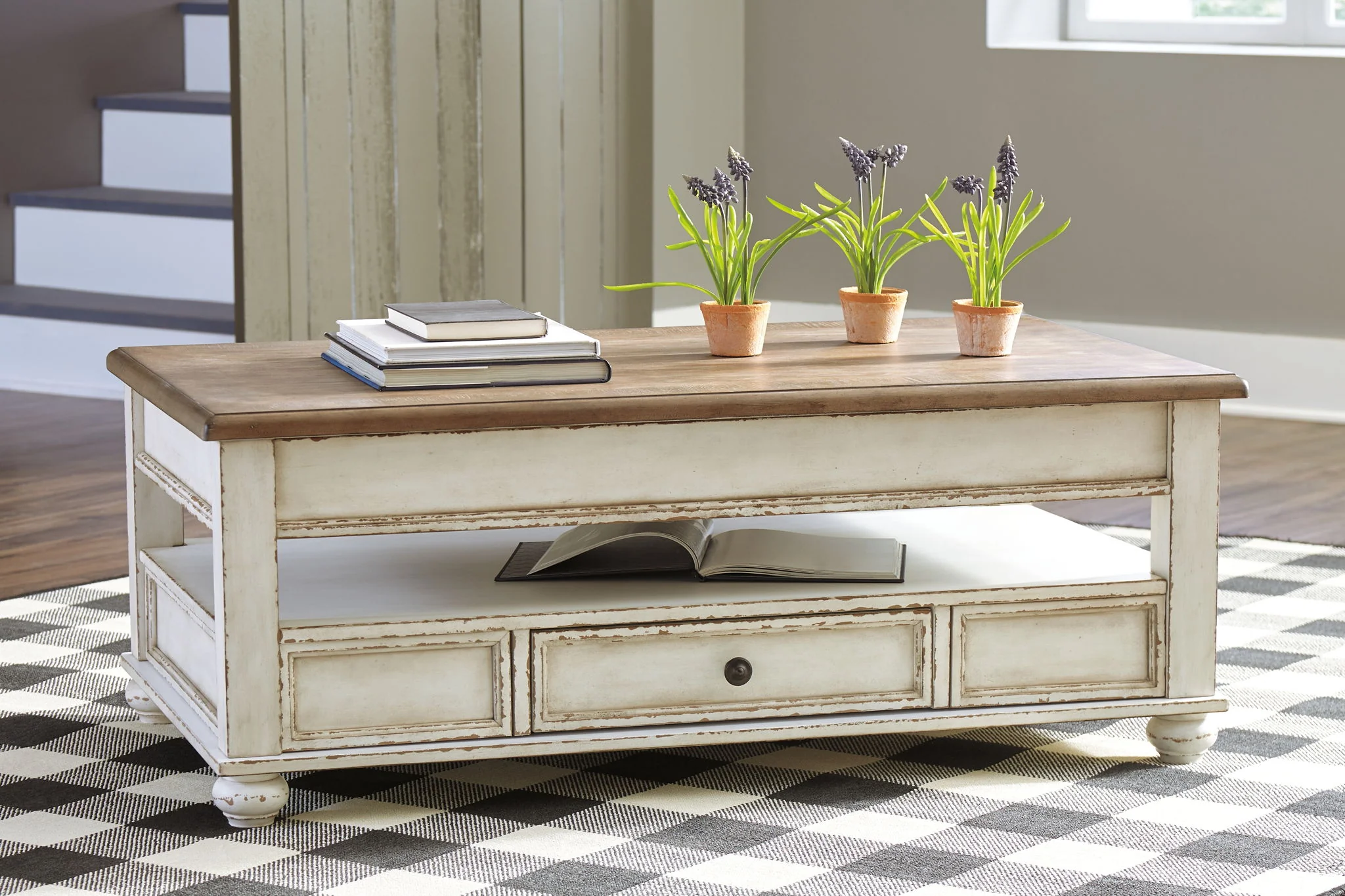 Realyn - Lift Top Cocktail Table - White / Brown - Image 7