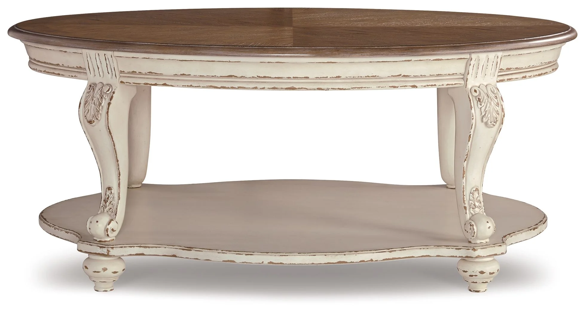 Realyn - Oval Cocktail Table - White / Brown - Image 6