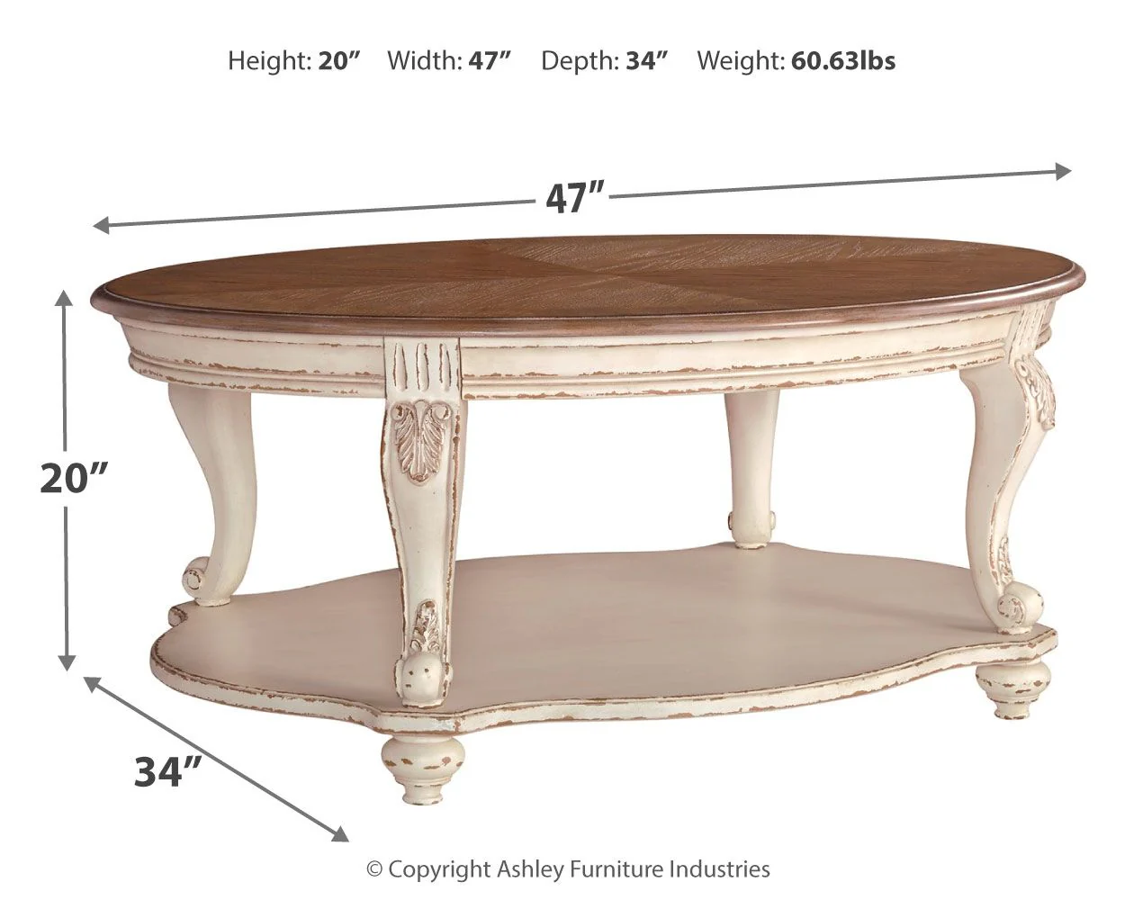 Realyn - Oval Cocktail Table - White / Brown - Image 7