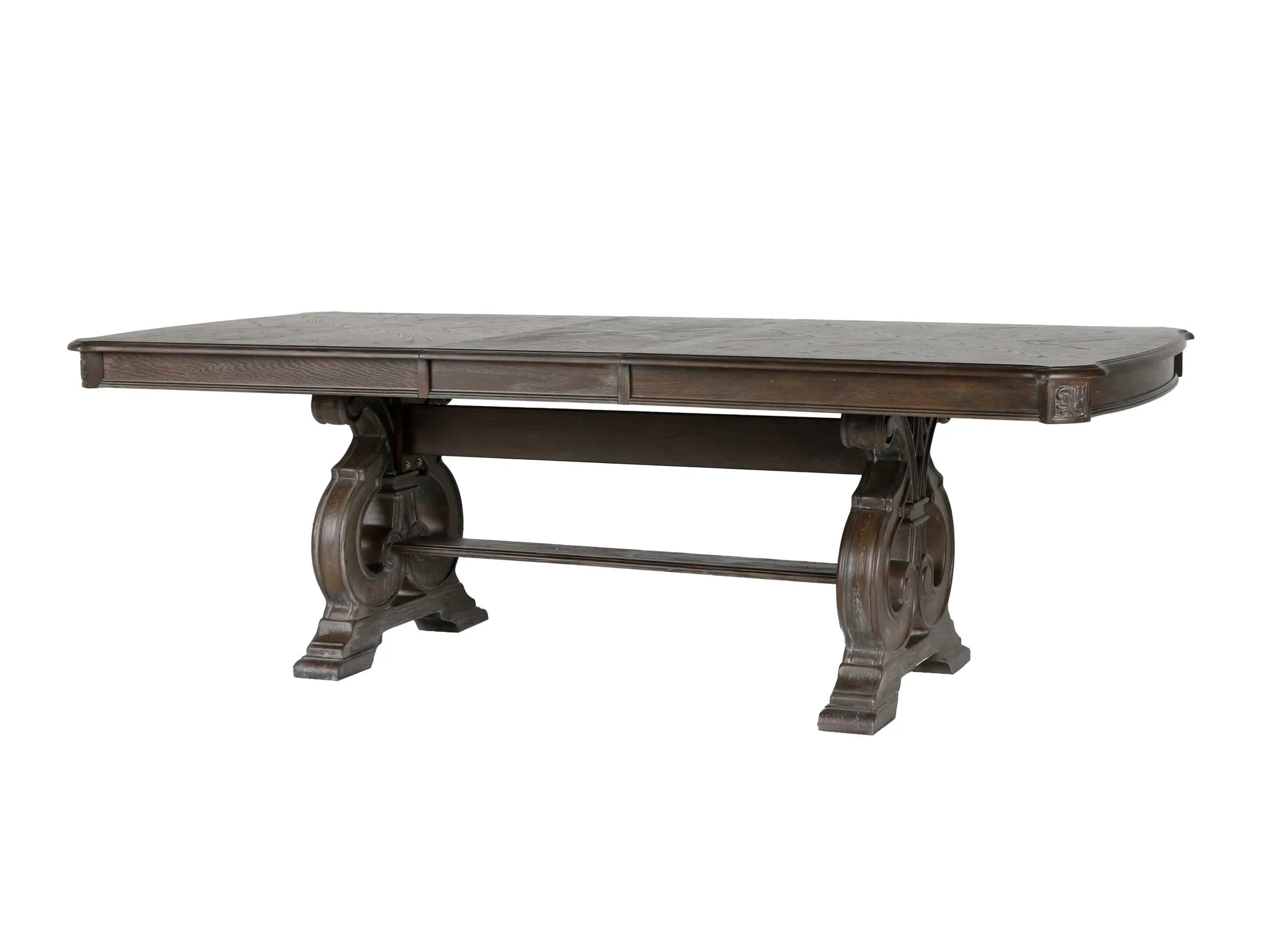 Reclaimed Grey Oak 7-Piece Dining Set — Rectangular Trestle Table with 6 Upholstered Chairs - Image 3