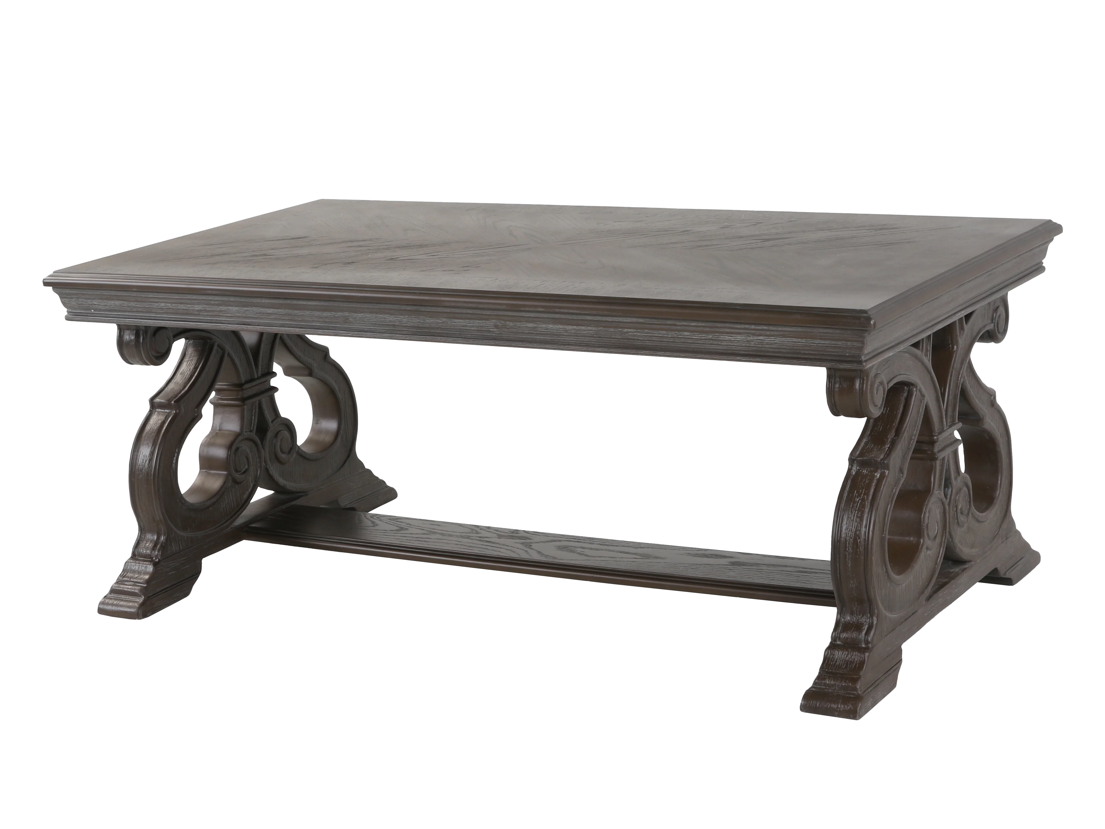 Reclaimed Grey Oak Scroll-Base 3-Piece Coffee Table Set - Image 4