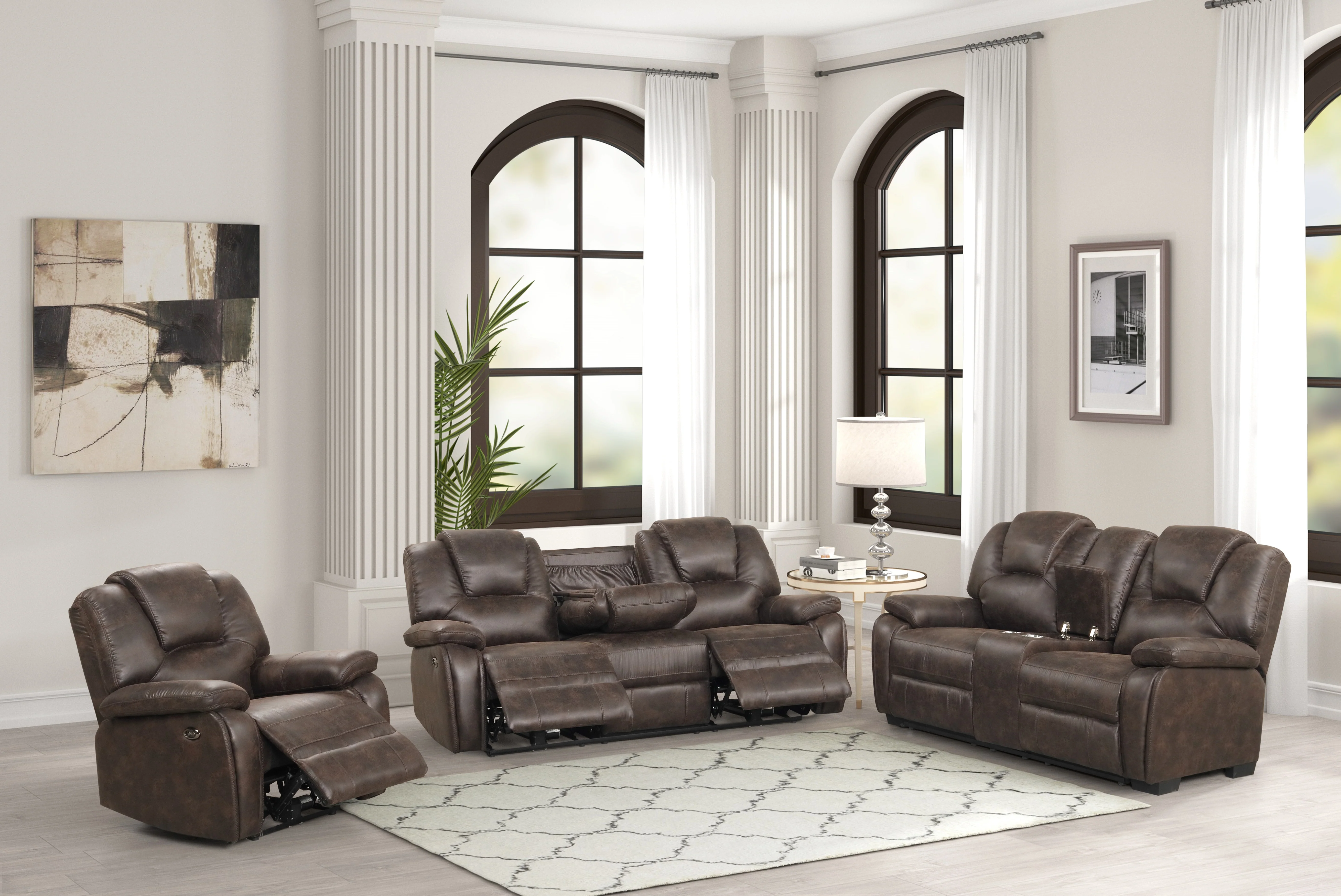 Red Brown 3-Piece Reclining Living Room Set with Console Loveseat - Image 2