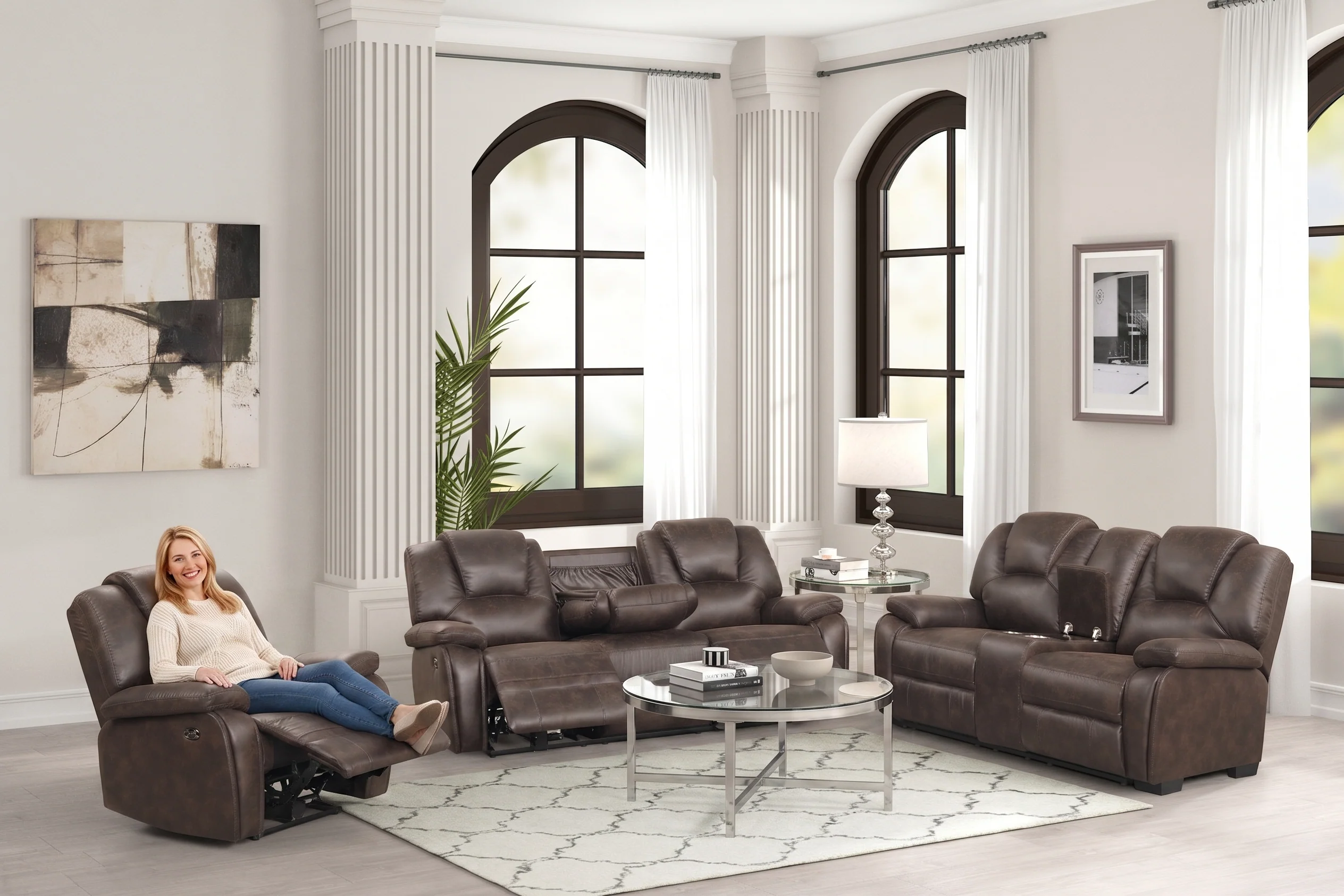 Red Brown 3-Piece Reclining Living Room Set with Console Loveseat - Image 3