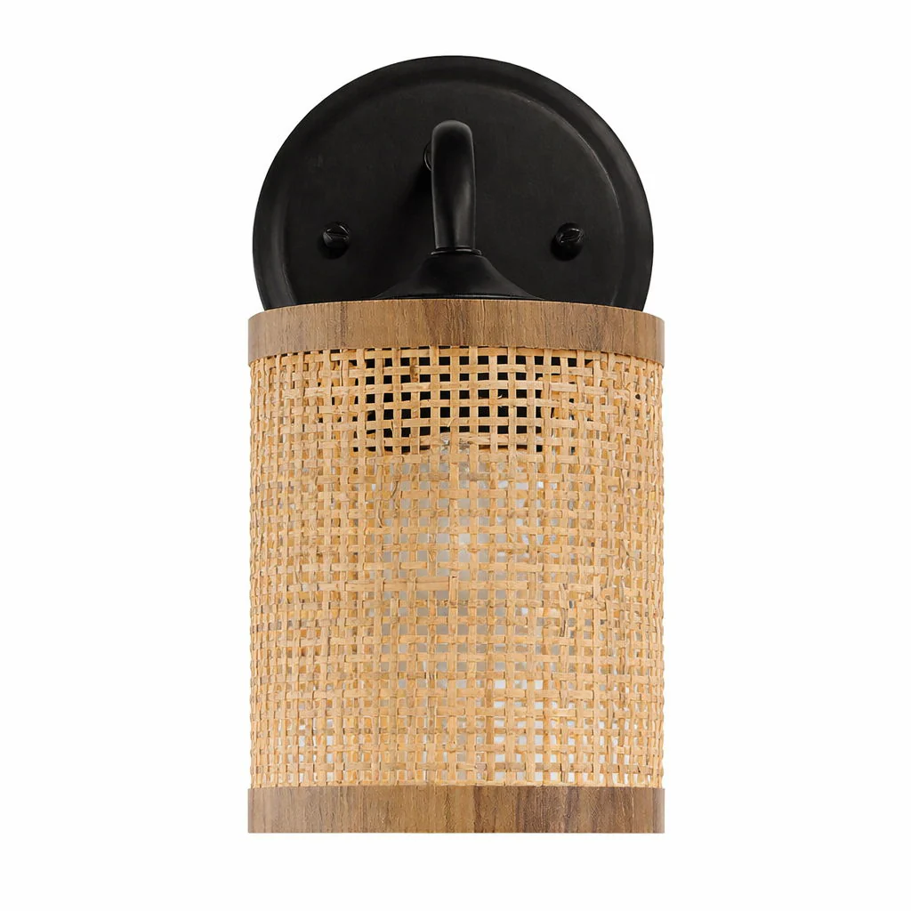 Reef - Single Lights Wall Sconce With Natural Shade Rustic Wicker Wall Light - Black / Rattan - Image 7
