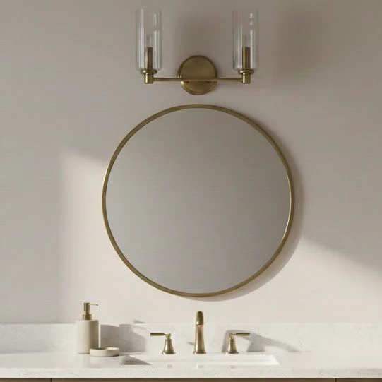 Regal - Double Light Vanity With Clear Ribbed Satin - Antique Brass / Clear - Image 12