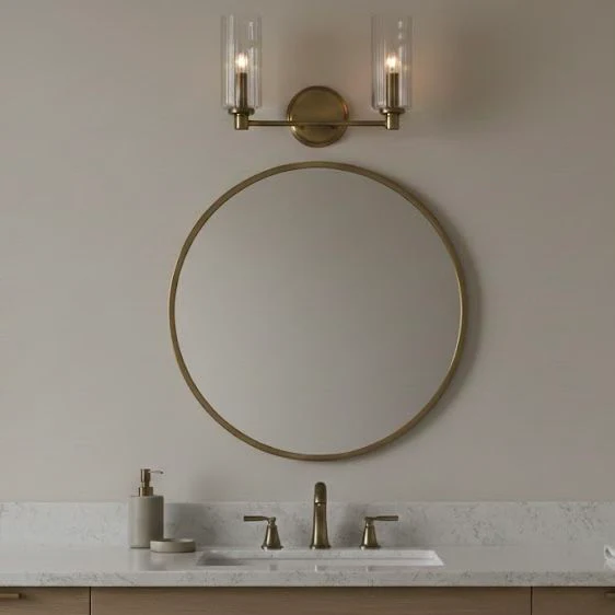 Regal - Double Light Vanity With Clear Ribbed Satin - Antique Brass / Clear - Image 2