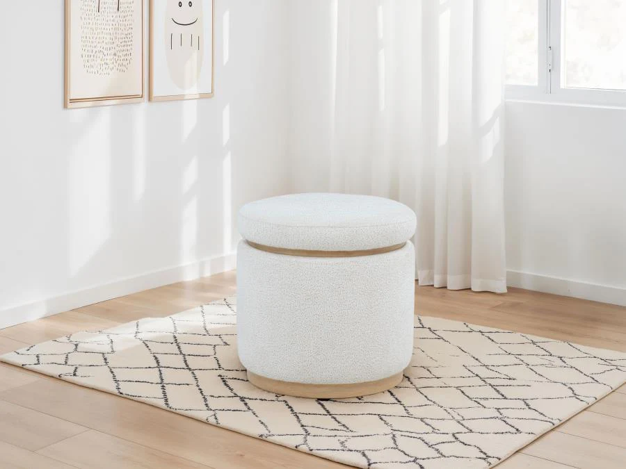 Remuda - Boucle Upholstered Round Storage Ottoman - Ivory - Image 2