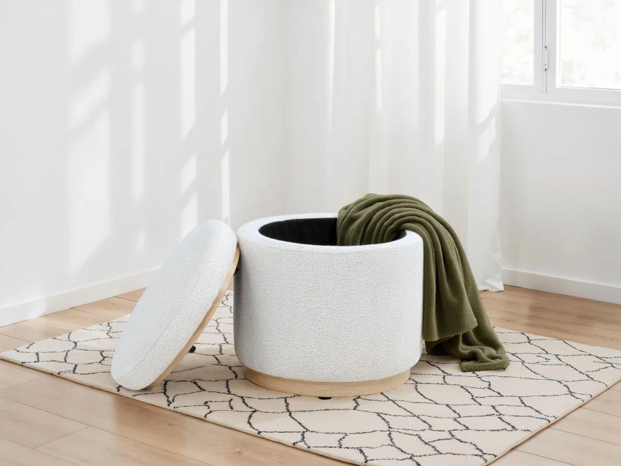 Remuda - Boucle Upholstered Round Storage Ottoman - Ivory - Image 3