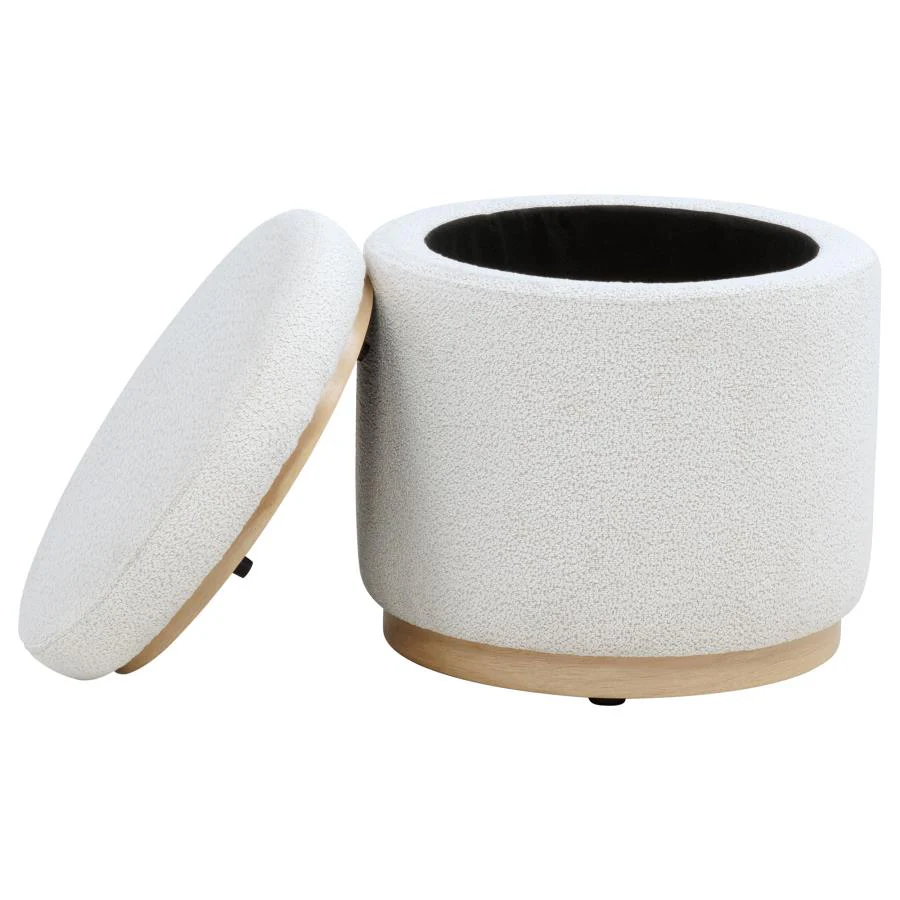 Remuda - Boucle Upholstered Round Storage Ottoman - Ivory - Image 4