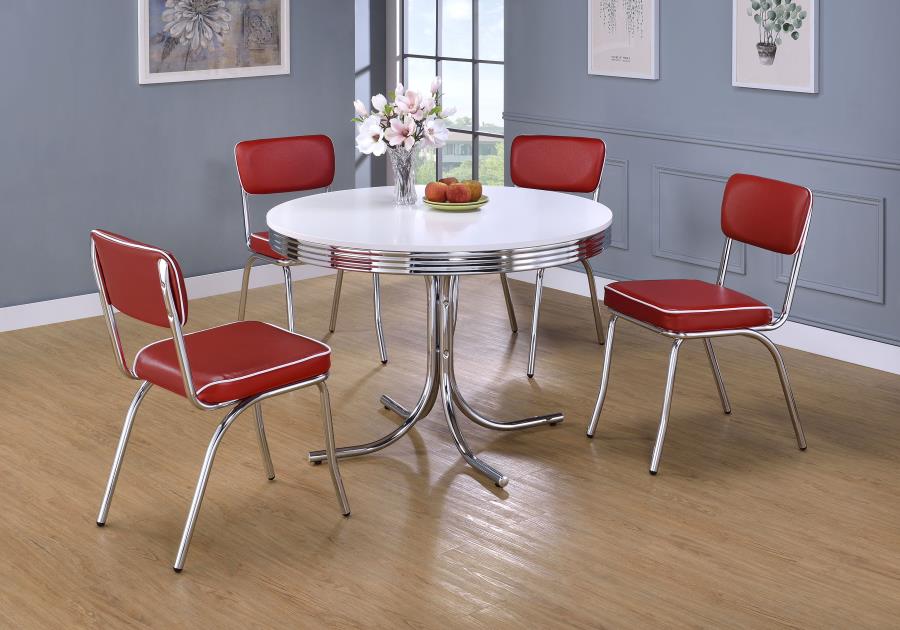 Retro - Round Wood Top Dining Table - White And Chrome - Image 7