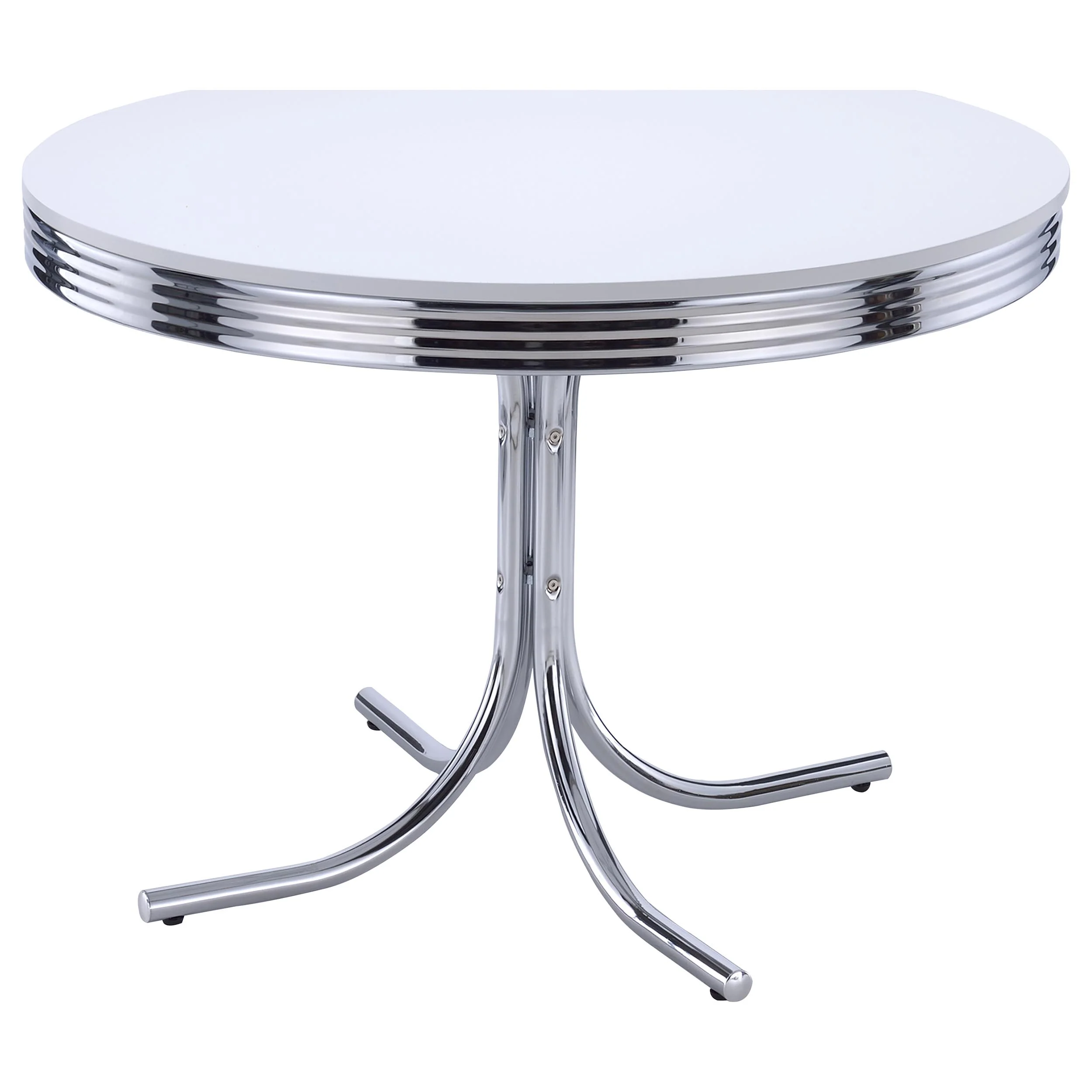 Retro - Round Wood Top Dining Table - White And Chrome - Image 8