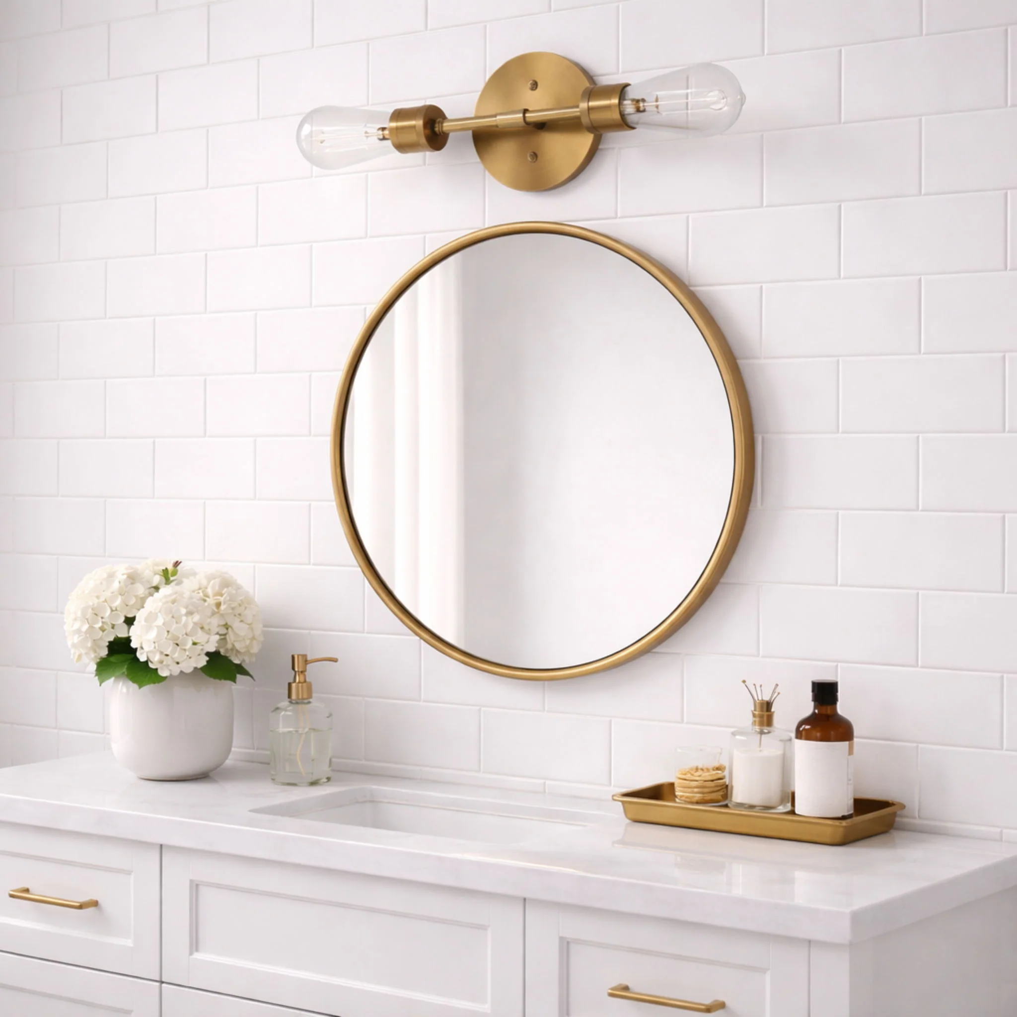 Reverie - Double Lights Bathroom Wall Sconce Over Mirror - Clear / Gold - Image 3