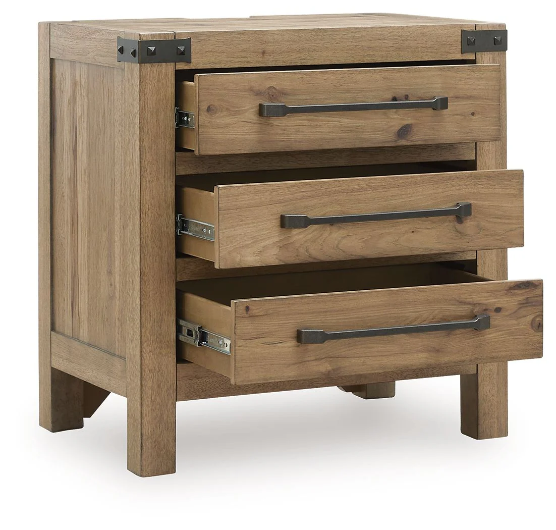 Ridgester - Three Drawer Night Stand - Light Brown - Image 3