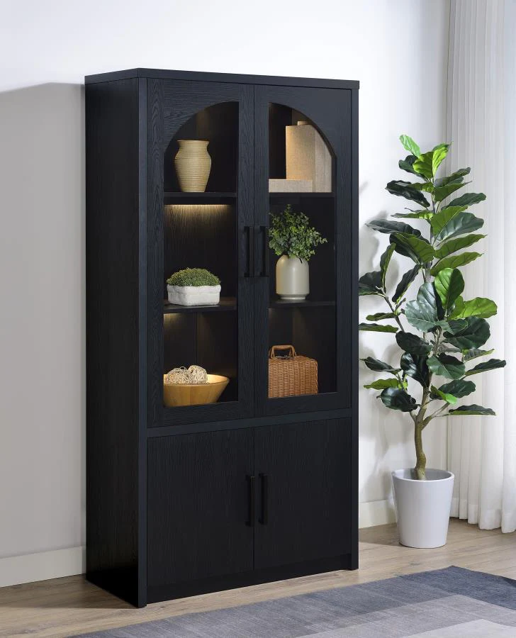 Riva - 4-Door Tall Accent Display Cabinet LED Lighting - Black - Image 3