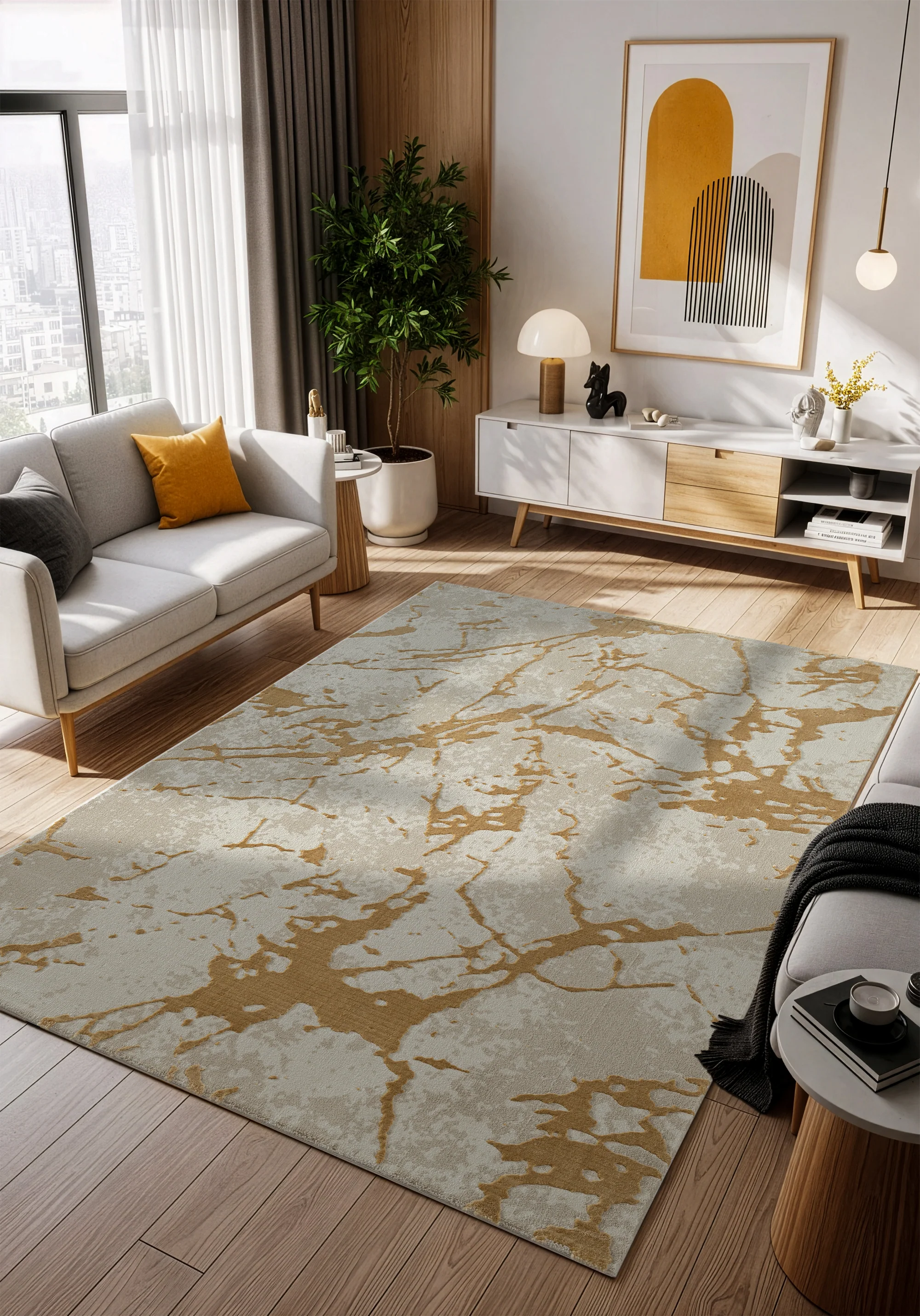 .Riya Greige Power-Loomed Area Rug - 6' 6" x 9' 0" - Image 3